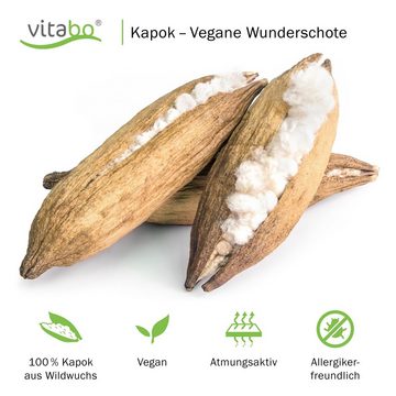 Kopfkissen Vitabo Kapok-Kopfkissen, Kissen aus 100% Naturfaser, Schlafkissen mit weicher Füllung, individuelle Füllmenge, ideal für unterwegs, vegan, antiallergen und temperaturregulierend, 65 x 40 cm, Vitabo, Rückenschläfer, Seitenschläfer, Bauchschläfer