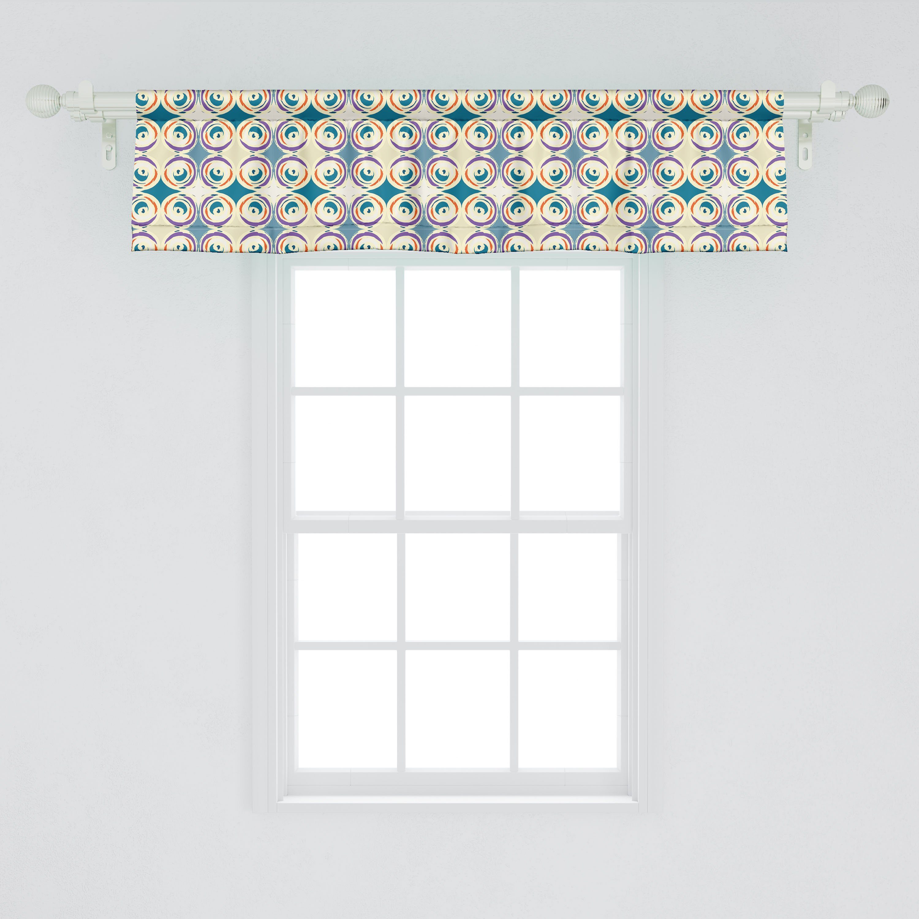 Scheibengardine Vorhang Volant für Küche Dekor Abakuhaus, Schlafzimmer Kreisformen Microfaser, Repetitive mit Stangentasche, Abstrakt