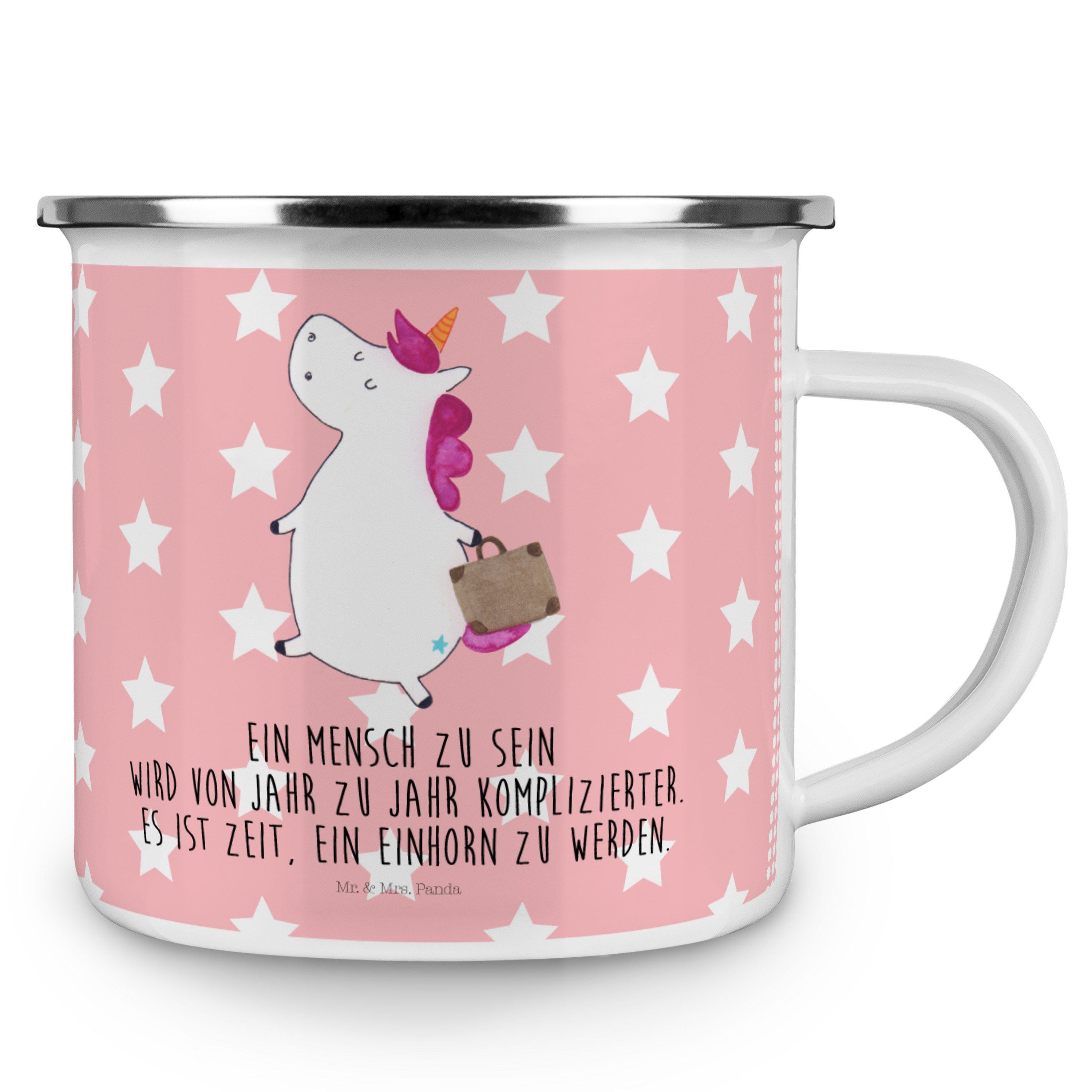 Mr. & Mrs. Panda Becher Einhorn Camping Campingtasse, Rot Geschenk, Pastell - Emaille Tasse, - Koffer