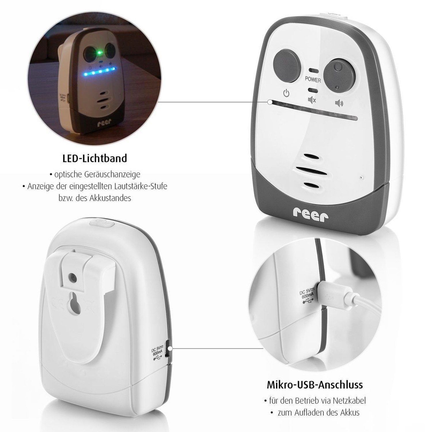 Reer Babyphone Audio-Babyphone, Audio Babyphone, 1-tlg., bis zu 600 Meter Reichweite, bis zu 600 Meter Reichweite