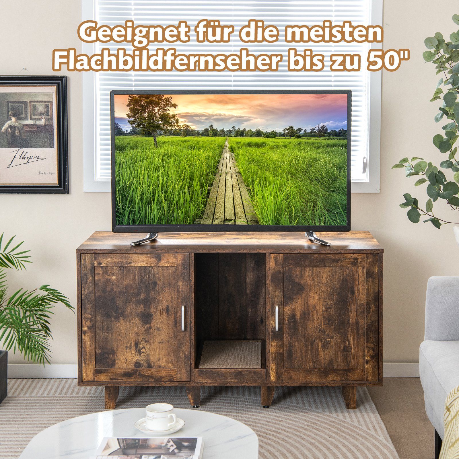 COSTWAY Tierhaus, Katzenklo Schrank, mit 2 Türen & Kratzbrett, 120 x 52 x 6 günstig online kaufen