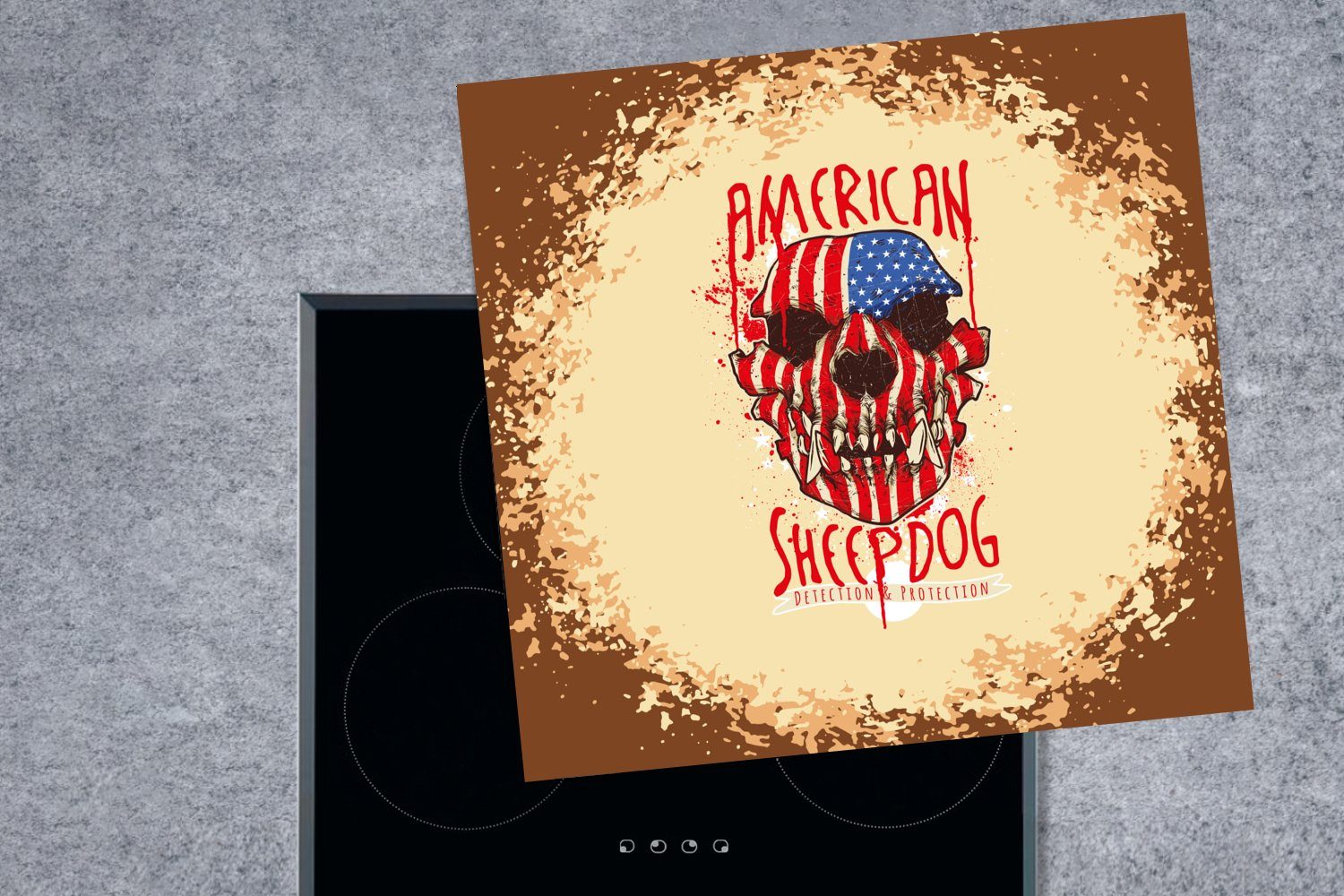 Vinyl, Hund, 78x78 MuchoWow - Herdblende-/Abdeckplatte cm, - Amerika (1 für tlg), Jahrgang Arbeitsplatte Ceranfeldabdeckung, küche