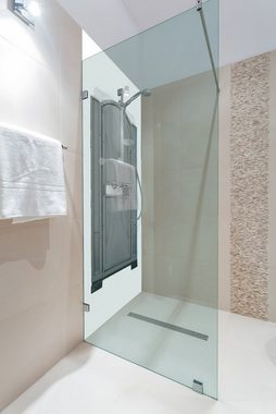 Wallario Duschrückwand Tragbares Klo - Toilette in schickem grau, (1-tlg)