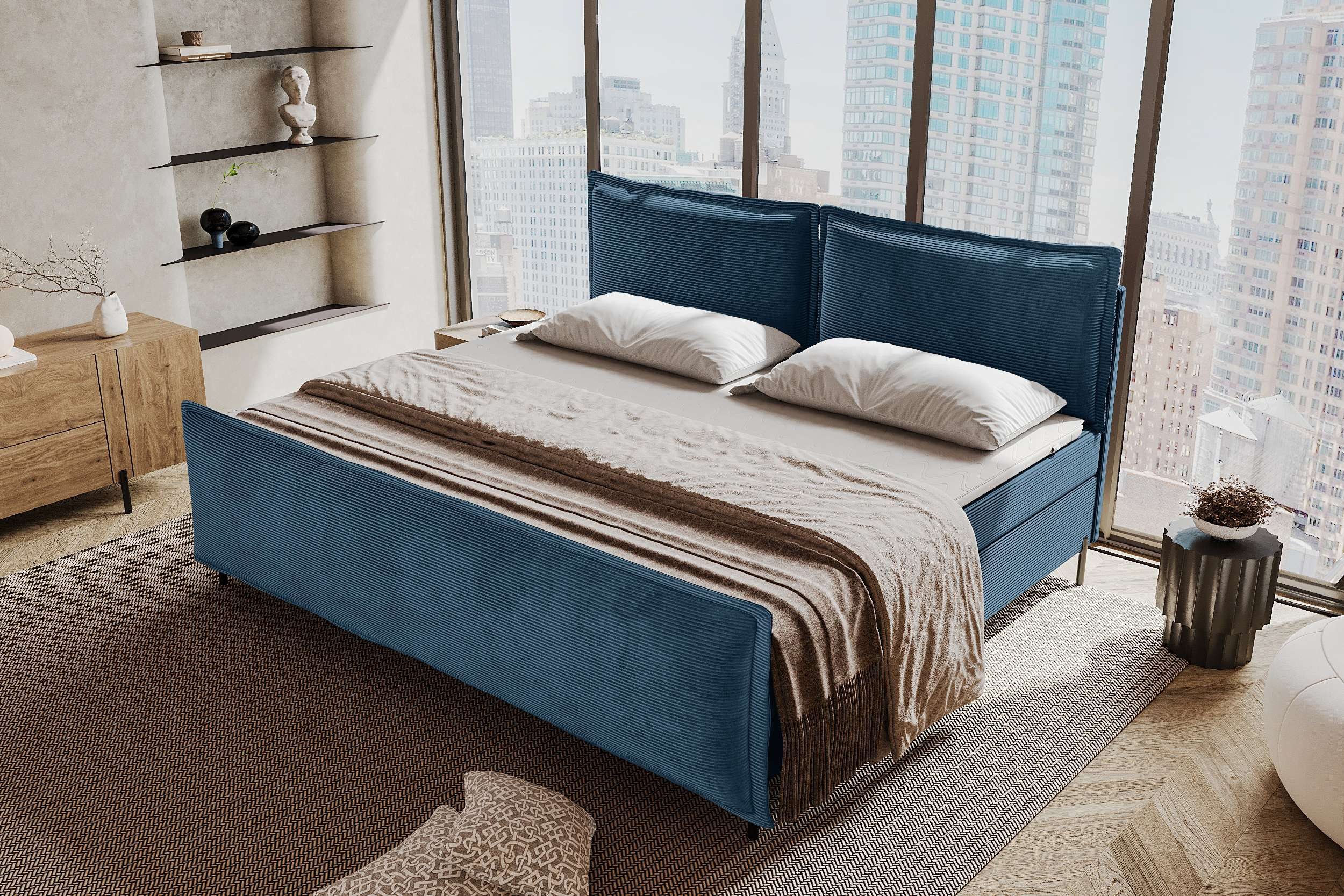 99rooms Boxspringbett Vero Plus Familienbett (Schlafzimmerbett, Bett), 220/240/260x200 cm, in Cord POSO, mit BFK-Matratze, Bettkasten