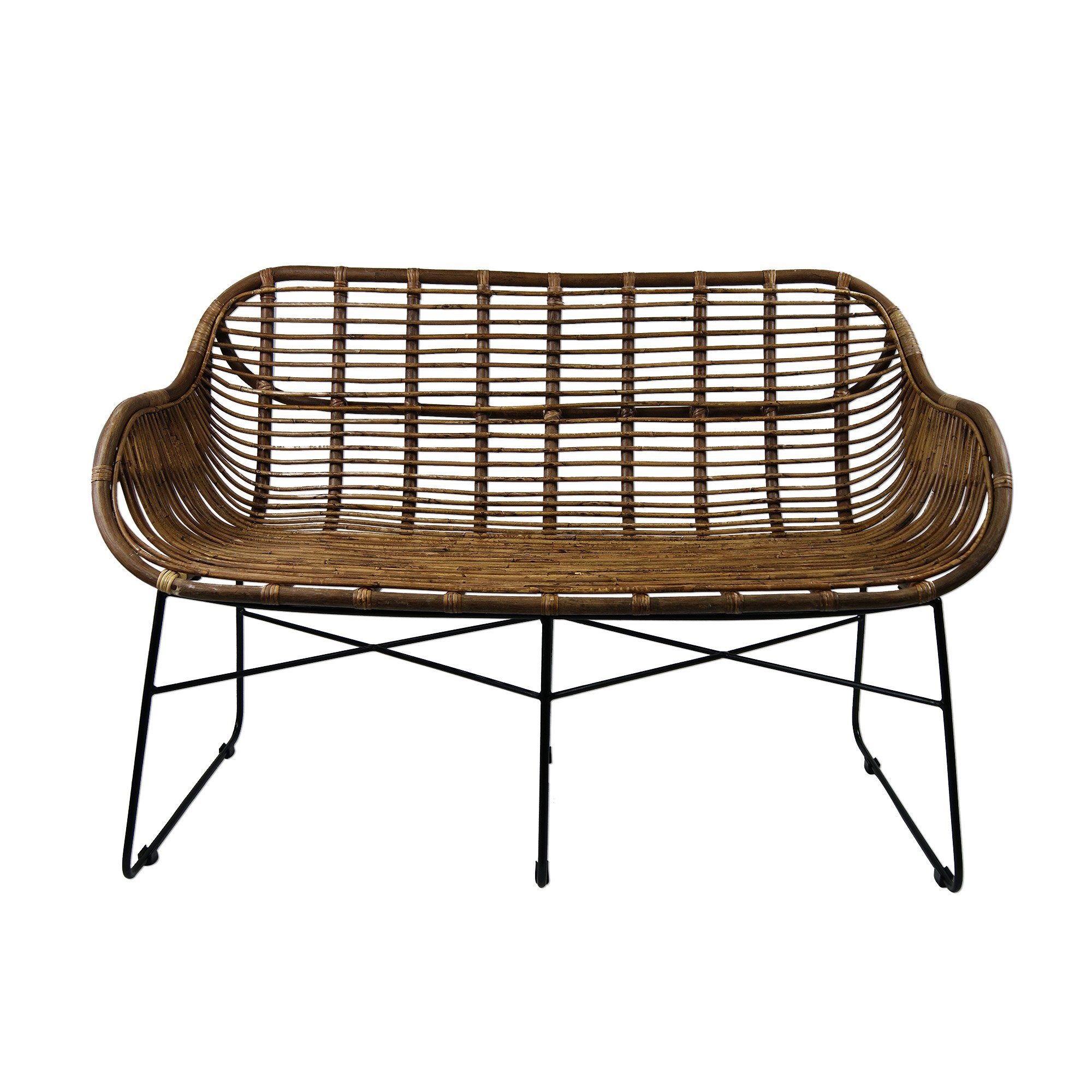 VENUS Balkon animal-design Loft Rattansofa Terrasse braun mit Rattanstuhl, Lounge - 50er Retro Armlehne Bistro Garten Küche Korb-Sofa Esszimmer -