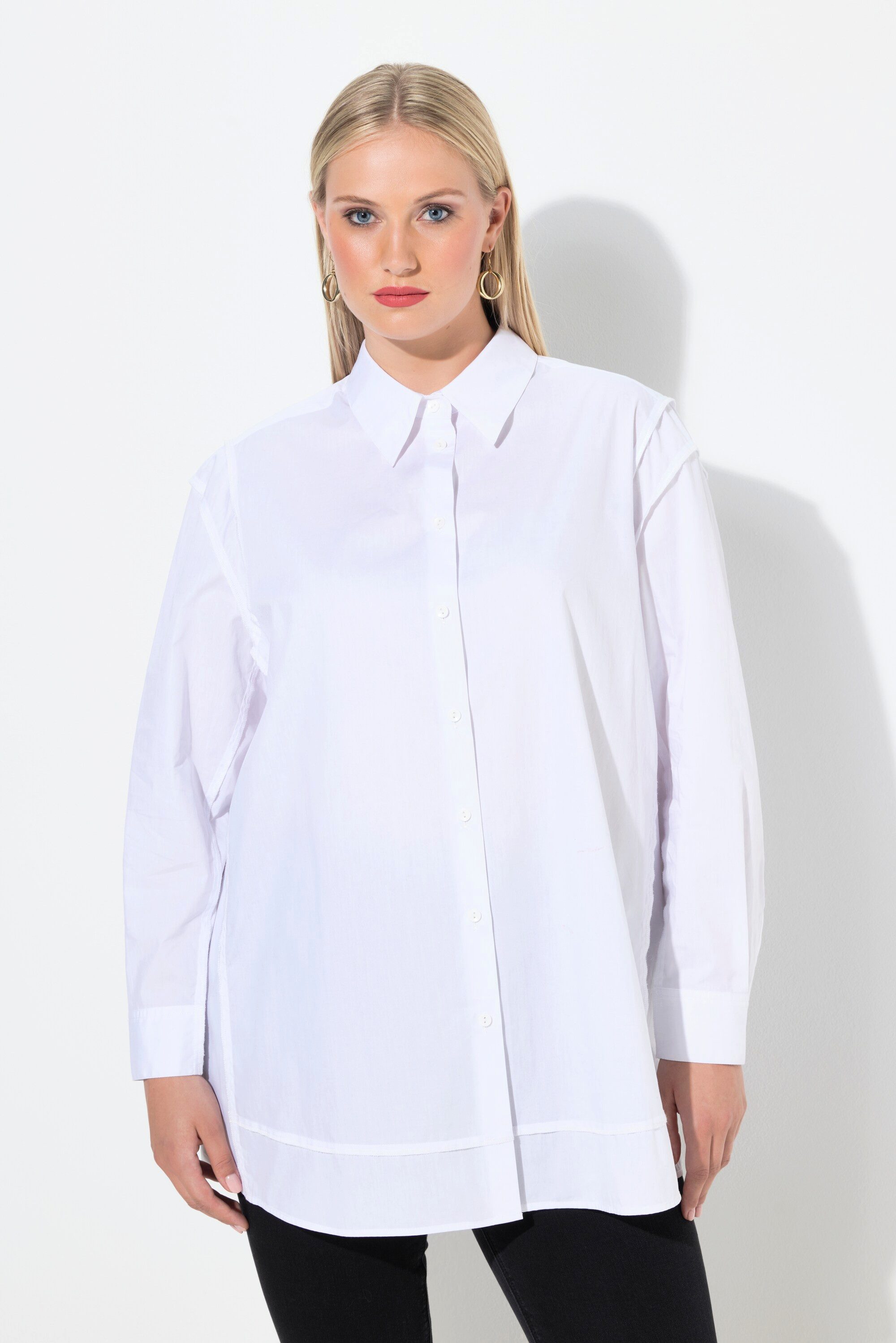 Ulla Popken Hemdbluse Hemdbluse oversized Linksnaht Langarm günstig online kaufen