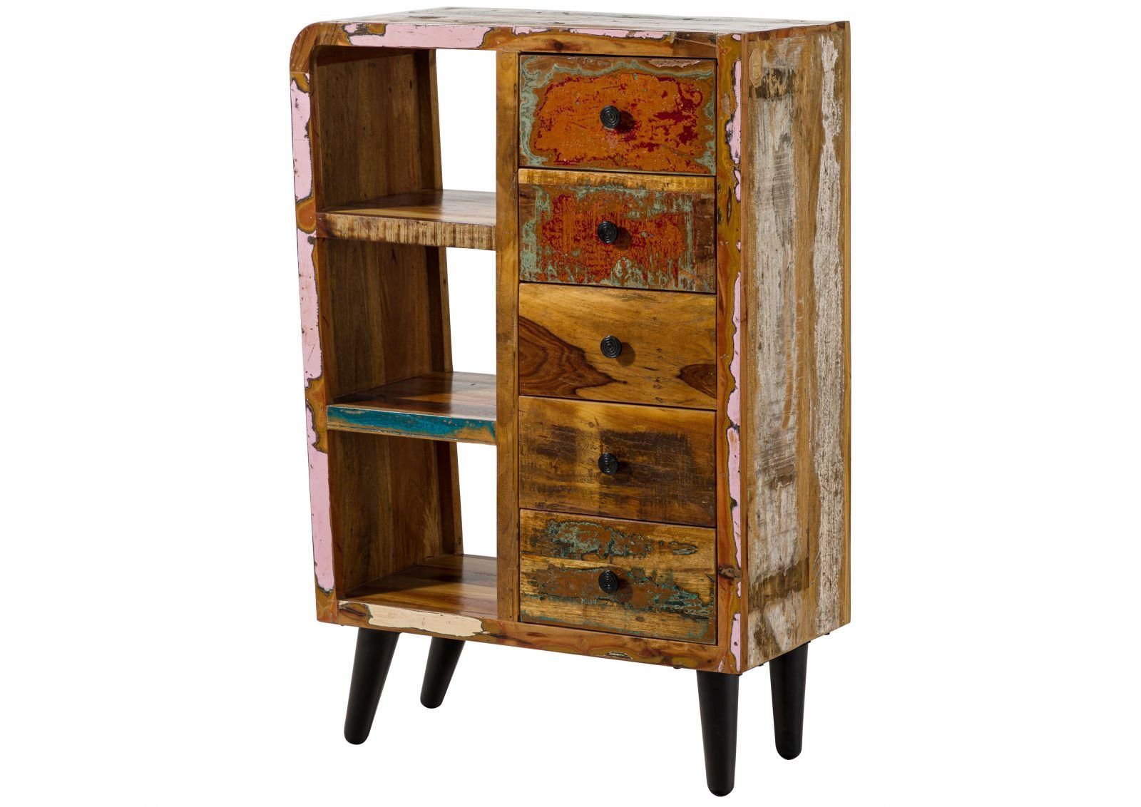 Massivmoebel24 Kommode SIXTIES (Massivholz), Kommode Altholz 79x40x116 mehrfarbig lackiert SIXTIES #105