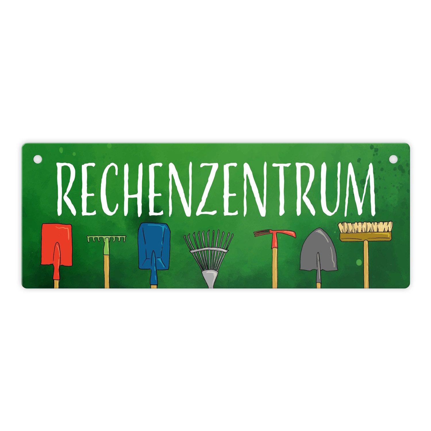 Metallschild Rechenzentrum Metallschild mit Gartengeräten