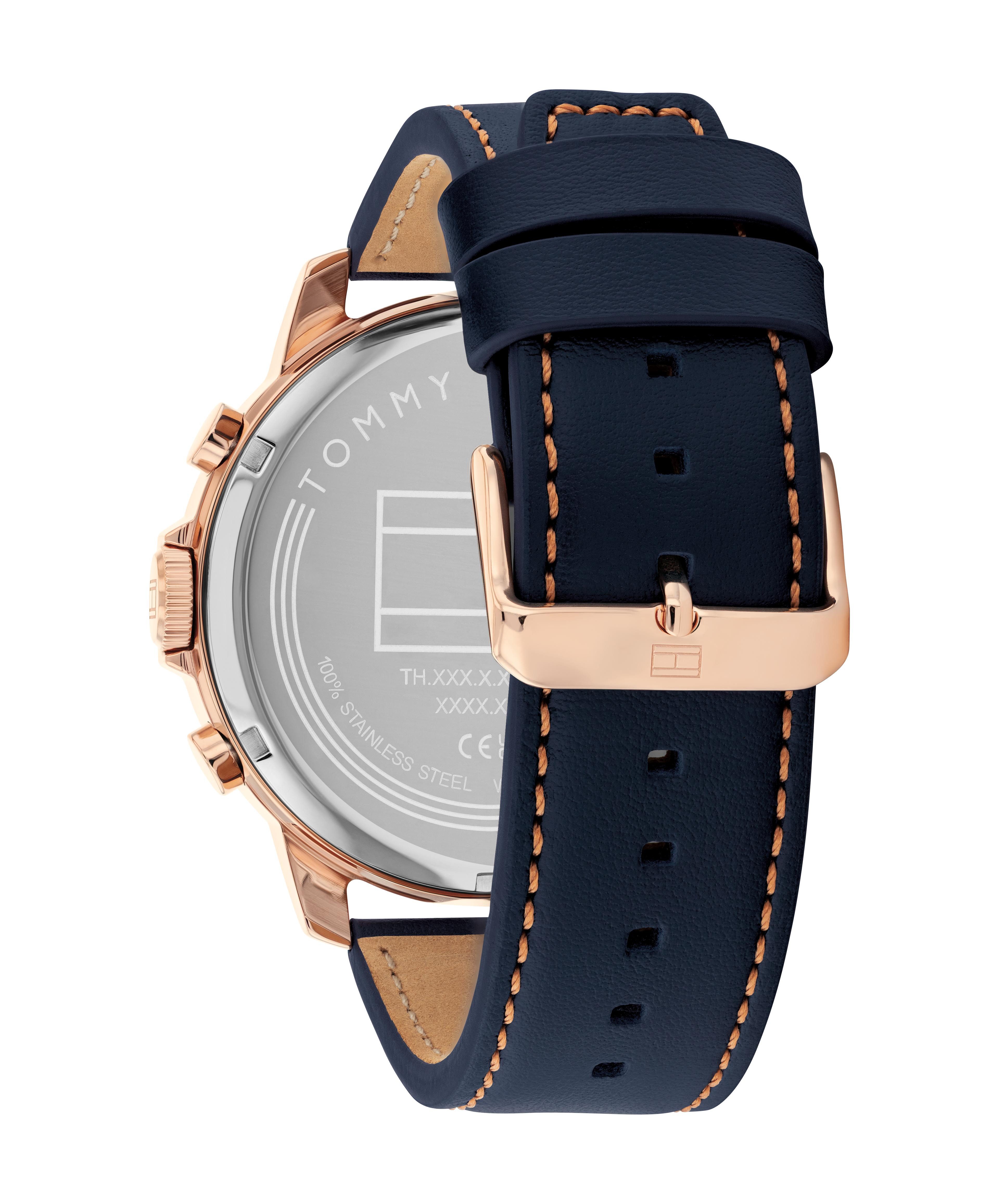 Tommy Hilfiger Multifunktionsuhr LUCA 1792206, Quarzuhr, Armbanduhr, Herrenuhr, Lederarmband, analog