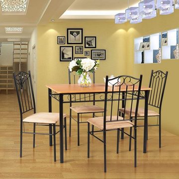 KOMFOTTEU Sitzgruppe Esstisch mit 4 gepolsterten Stühlen, für Küche, Wohnzimmer