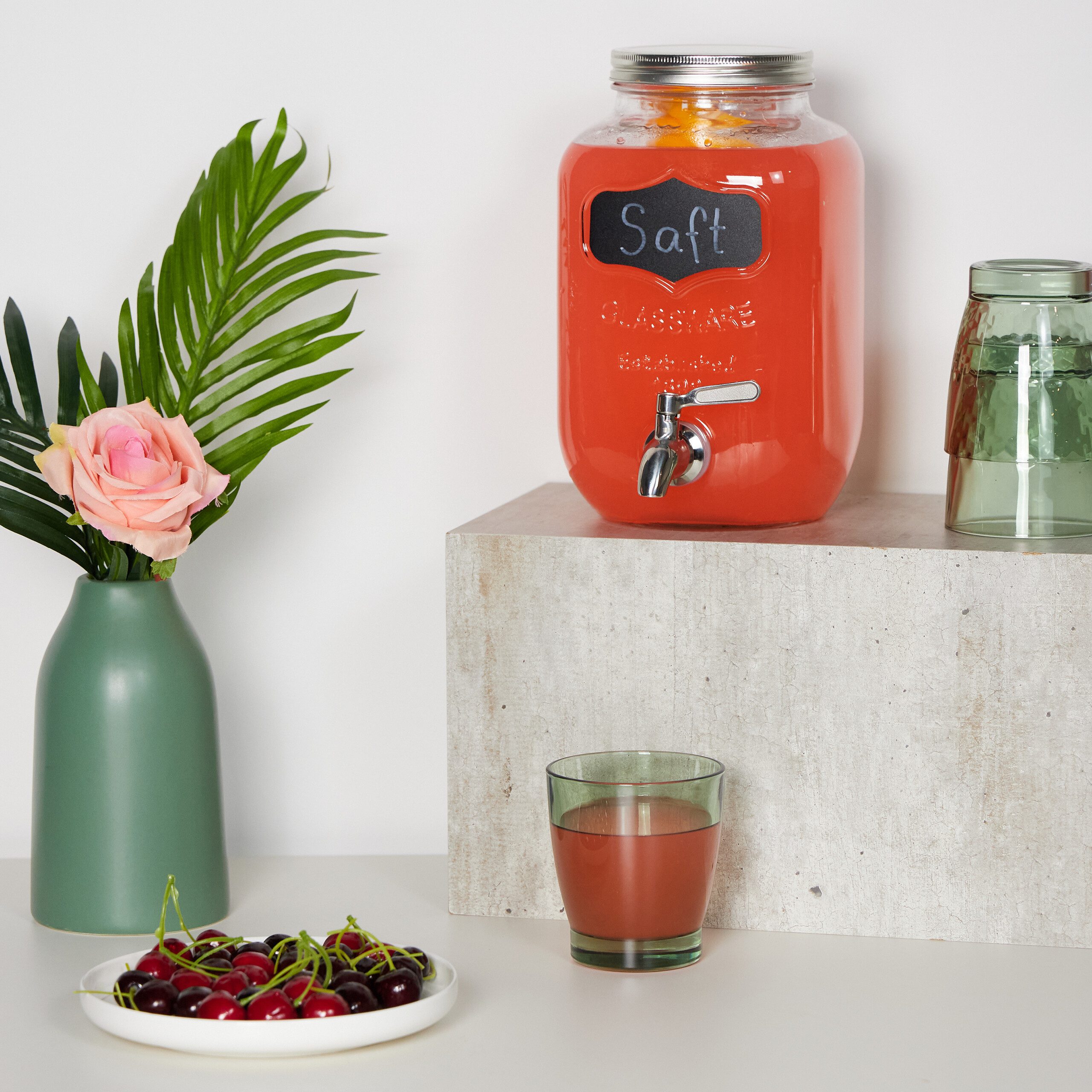 relaxdays Getränkespender mit Fruchteinsatz 4 L