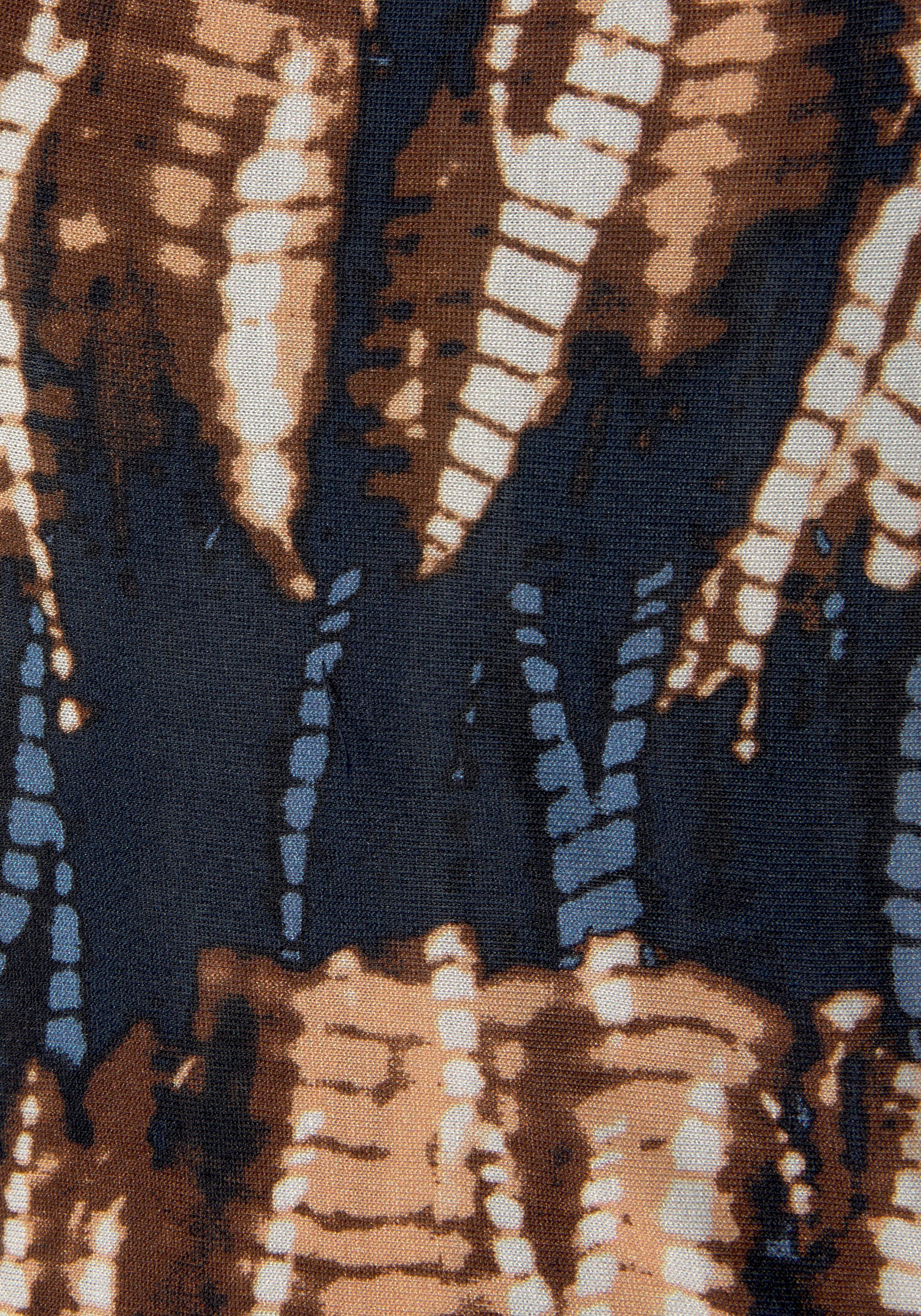 Buffalo Maxikleid mit Trägern zum Knoten im Alloverprint Sommerkleid, Strandkleid mit hohem Beinschlitz, Trägerkleid, casual