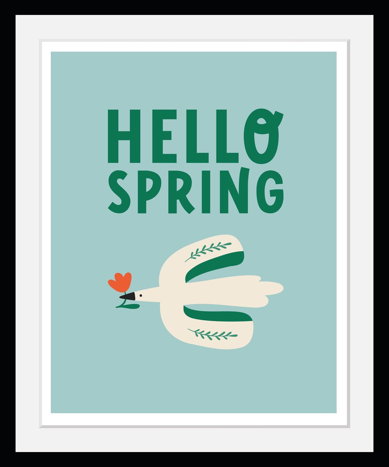 Bild mit Rahmen Hello Spring - Vogel - Gerahmter Digitaldruck - Wandbild