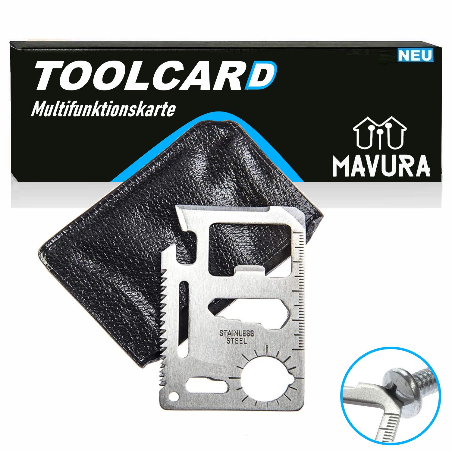 MAVURA Multitool TOOLCARD Multifunktionskarte 14in1 Multi Pocket Tool Card Edelstahl, (Multifunktions Karte im), Checkkarten-Format Kreditkarten Multitool Scheckkartenformat