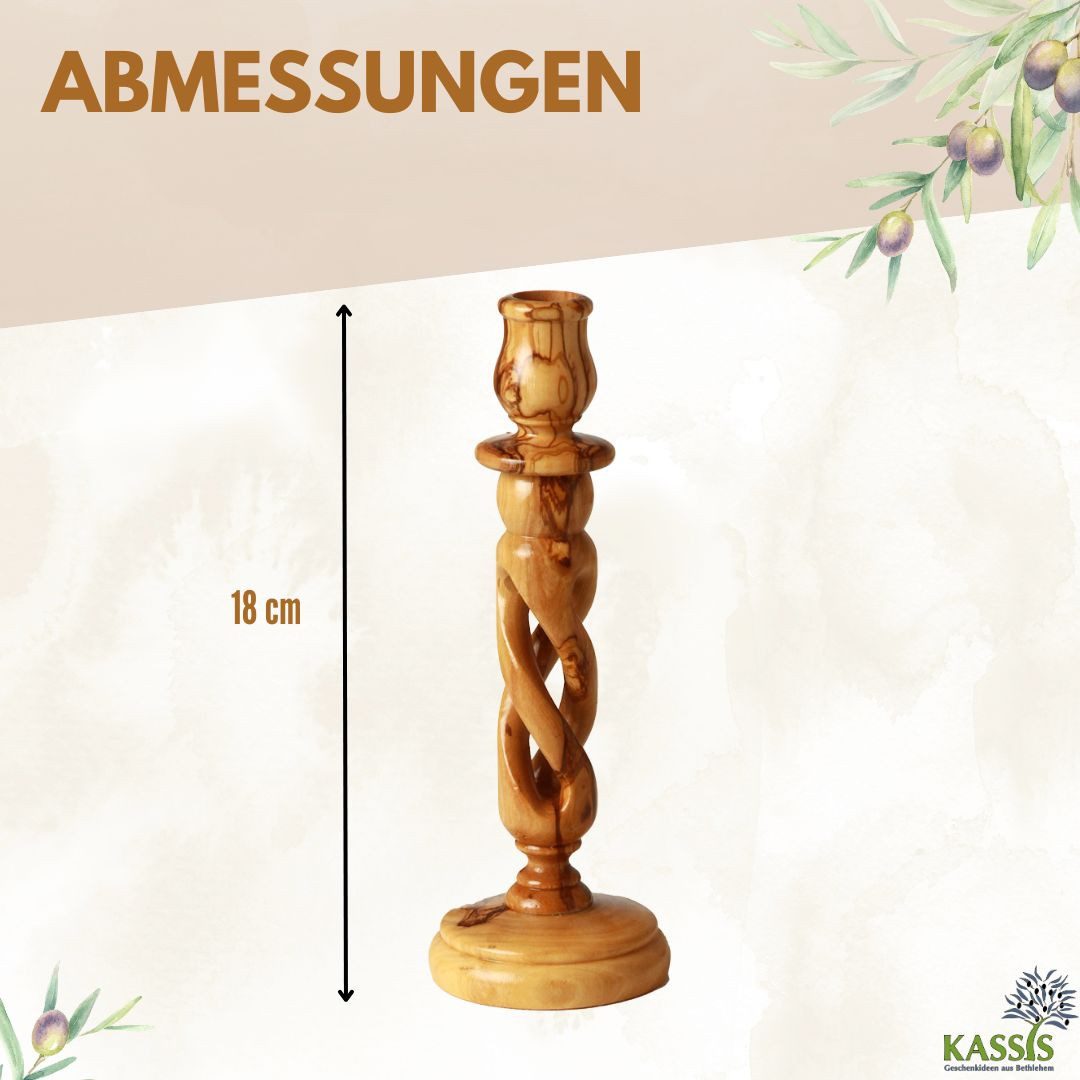 Kassis Geschenkartikel Kerzenständer aus Olivenholz Kerzenhalter spiral modern 18 cm, handgefertigt in Bethlehem, Deko zu mehreren Anlässen