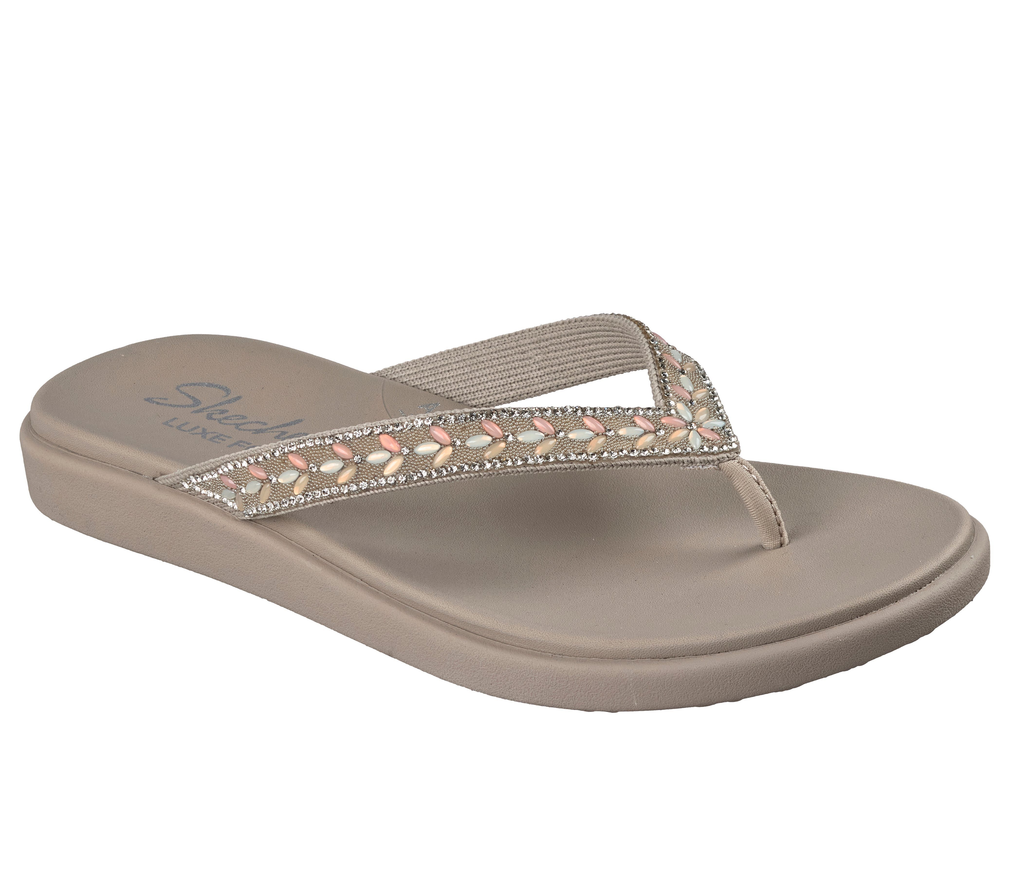 Skechers MEDITATION LUXE- Zehentrenner Strandschuh, Sommerschuh, Badeschuh mit Glitzersteinchen