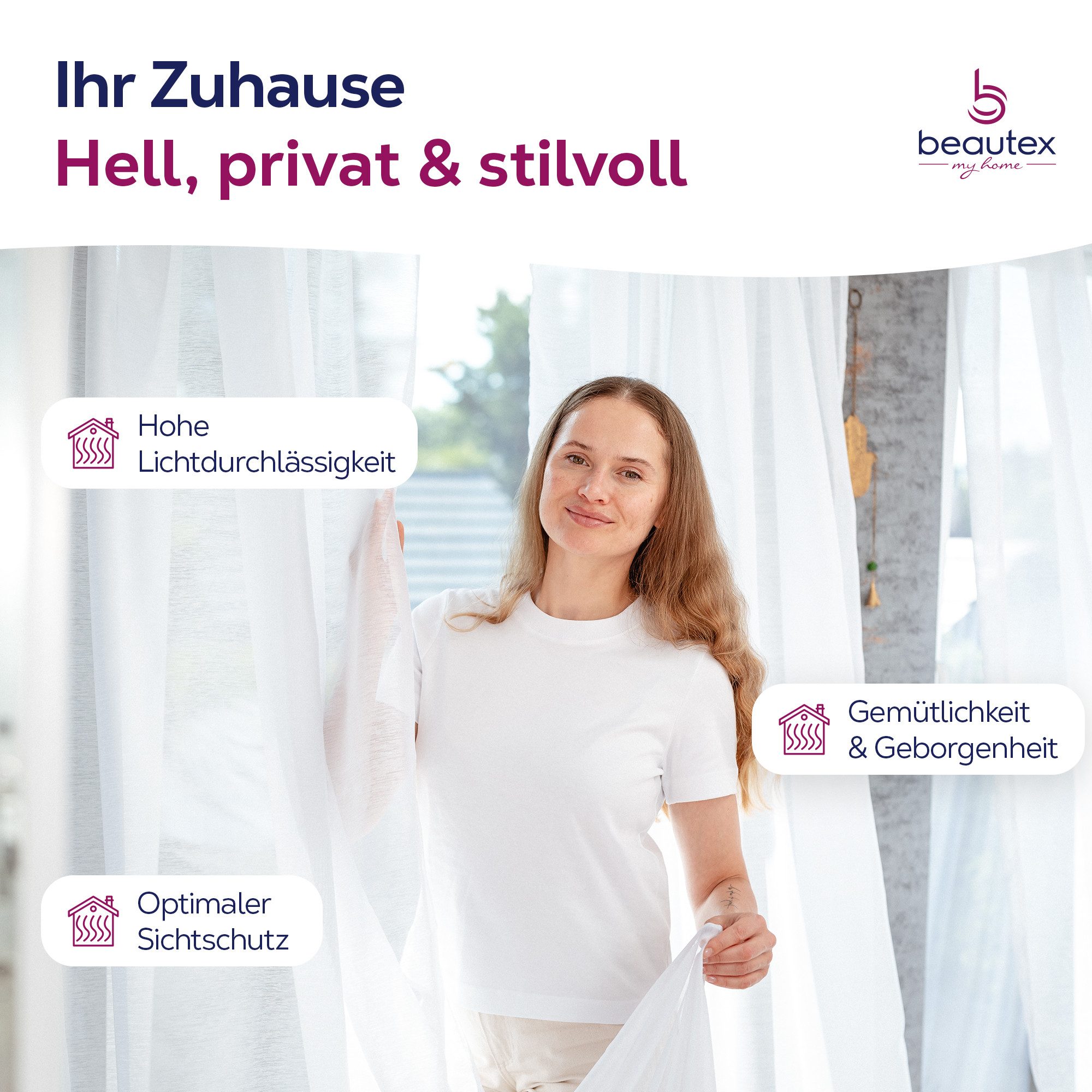 Beautex Gardine transparent Dolly, wählbar mit Kräusel- und Ösen- Aufhängung (1 St), Kräuselband, transparent