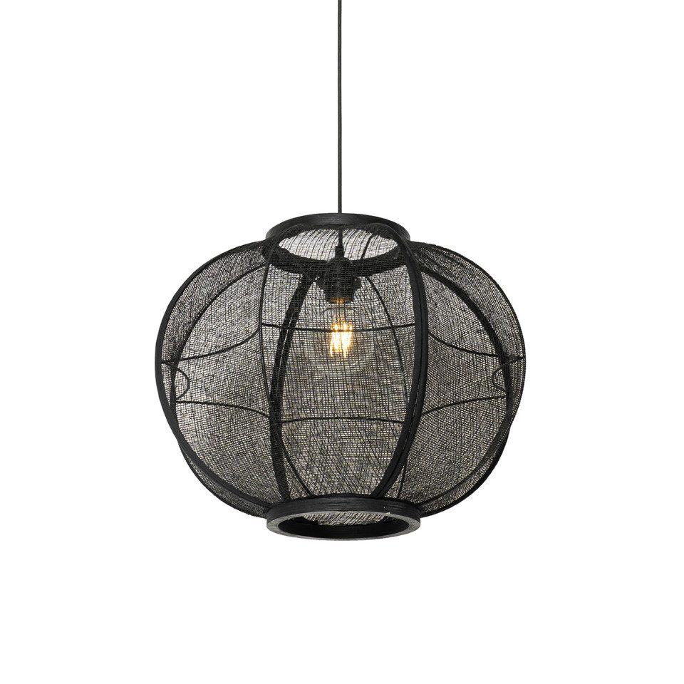 Qazqa Pendelleuchte Rob, ohne Leuchtmittel, E27, Schwarz, Orientalisch, Holz, 1-flammig