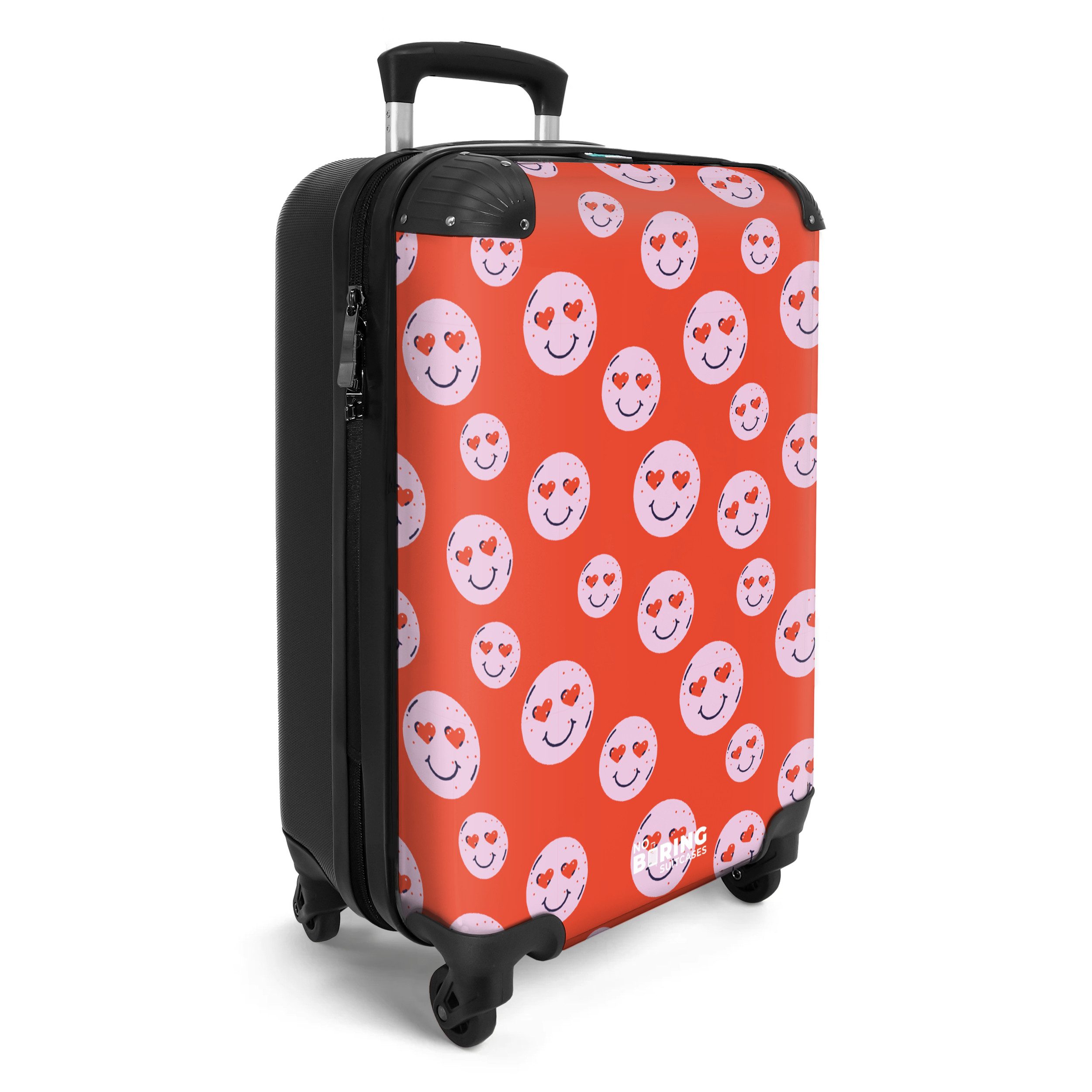 NoBoringSuitcases.com© Hartschalen-Trolley Rot mit rosa Smileys günstig online kaufen
