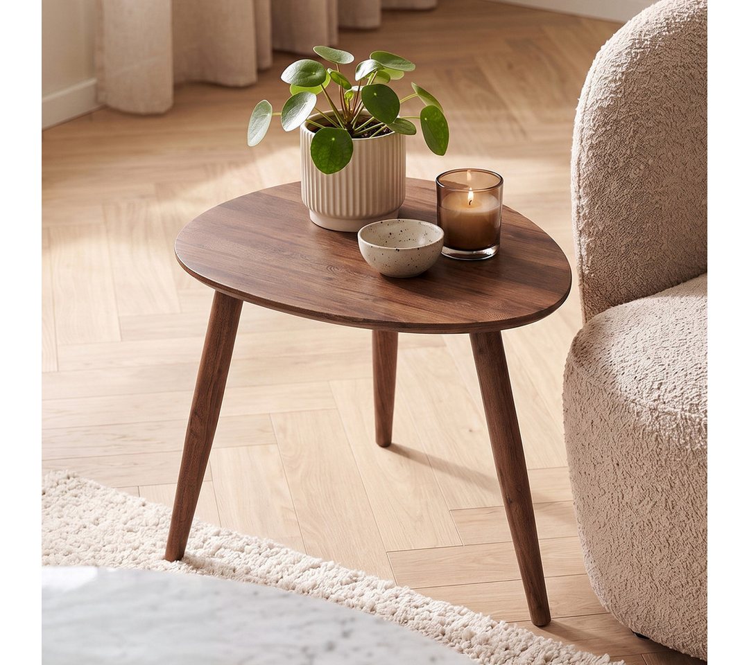 skølm Couchtisch Lodur aus Eiche Massivholz, Holztisch mit 3 Tischbeinen für Wohnzimmer, Wohnzimmertisch 55x38x45 cm, ovale Tischplatte