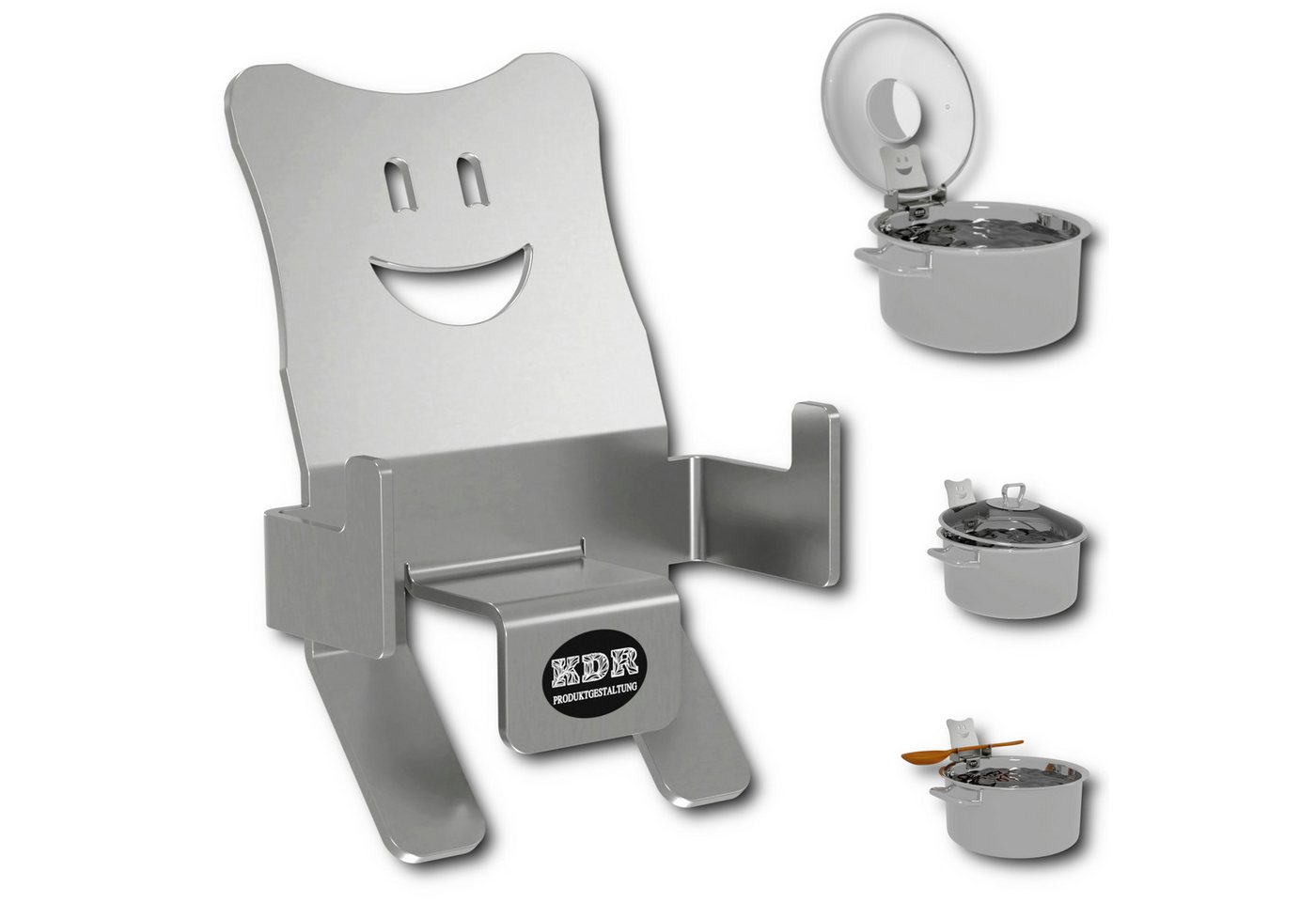 KDR Produktgestaltung Kochtopf Topfdeckelhalter Überkochschutz Deckel Halter Heber Ablage Kochlöffel, (1-tlg), 1x Halter