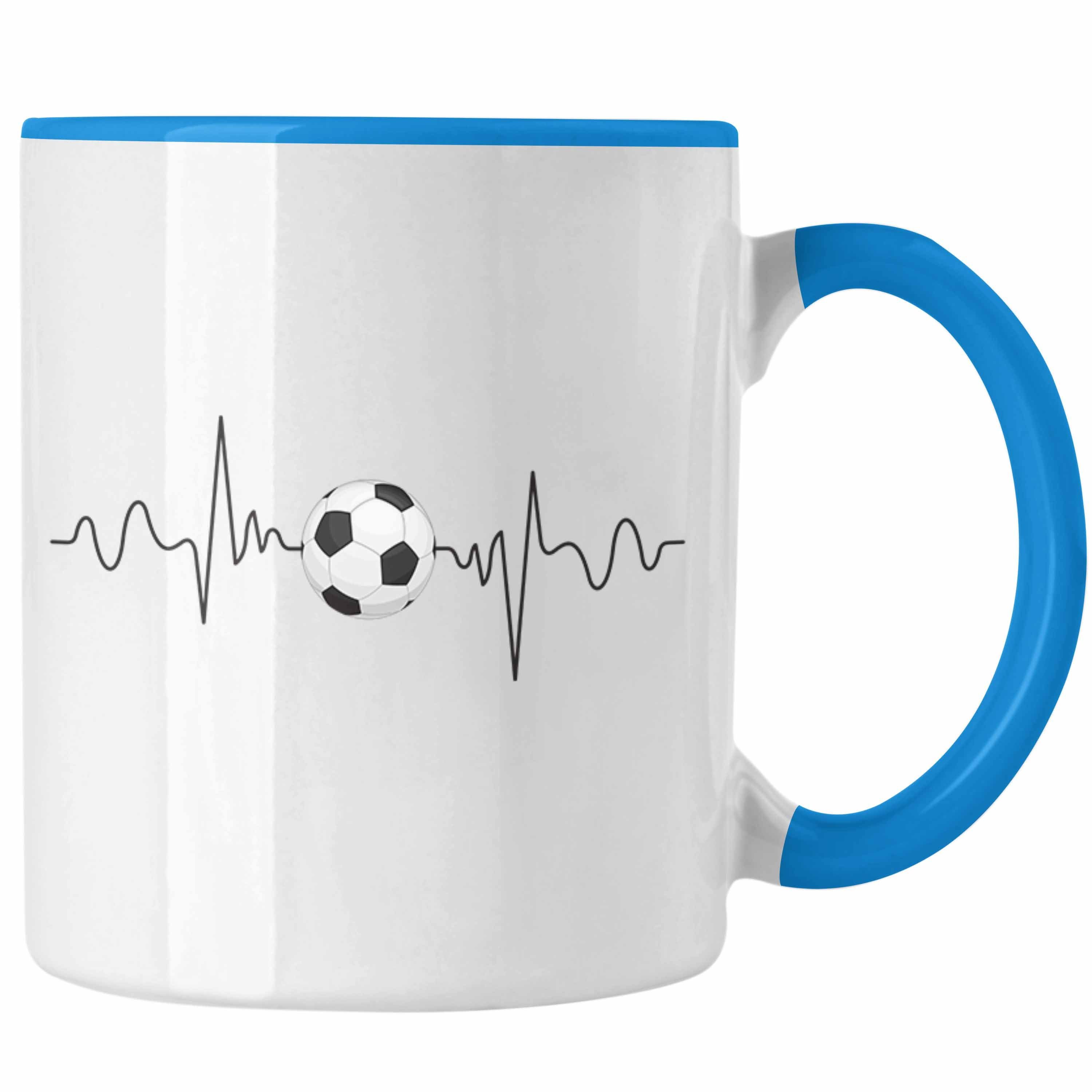 Trendation Tasse Fußballer Herzschlag Tasse Geschenk für Fußballspieler Geschenkidee Ka Blau