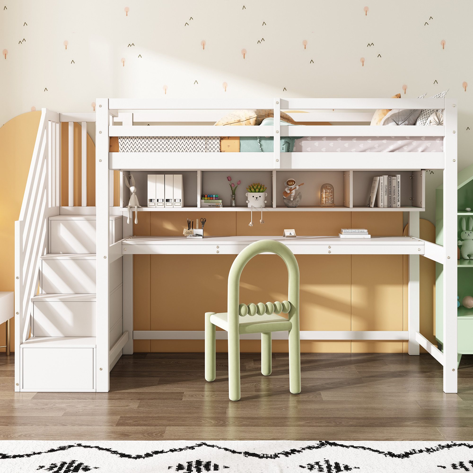 Odikalo Kinderbett Hochbett Stauraum Treppe Kiefernholz günstig online kaufen