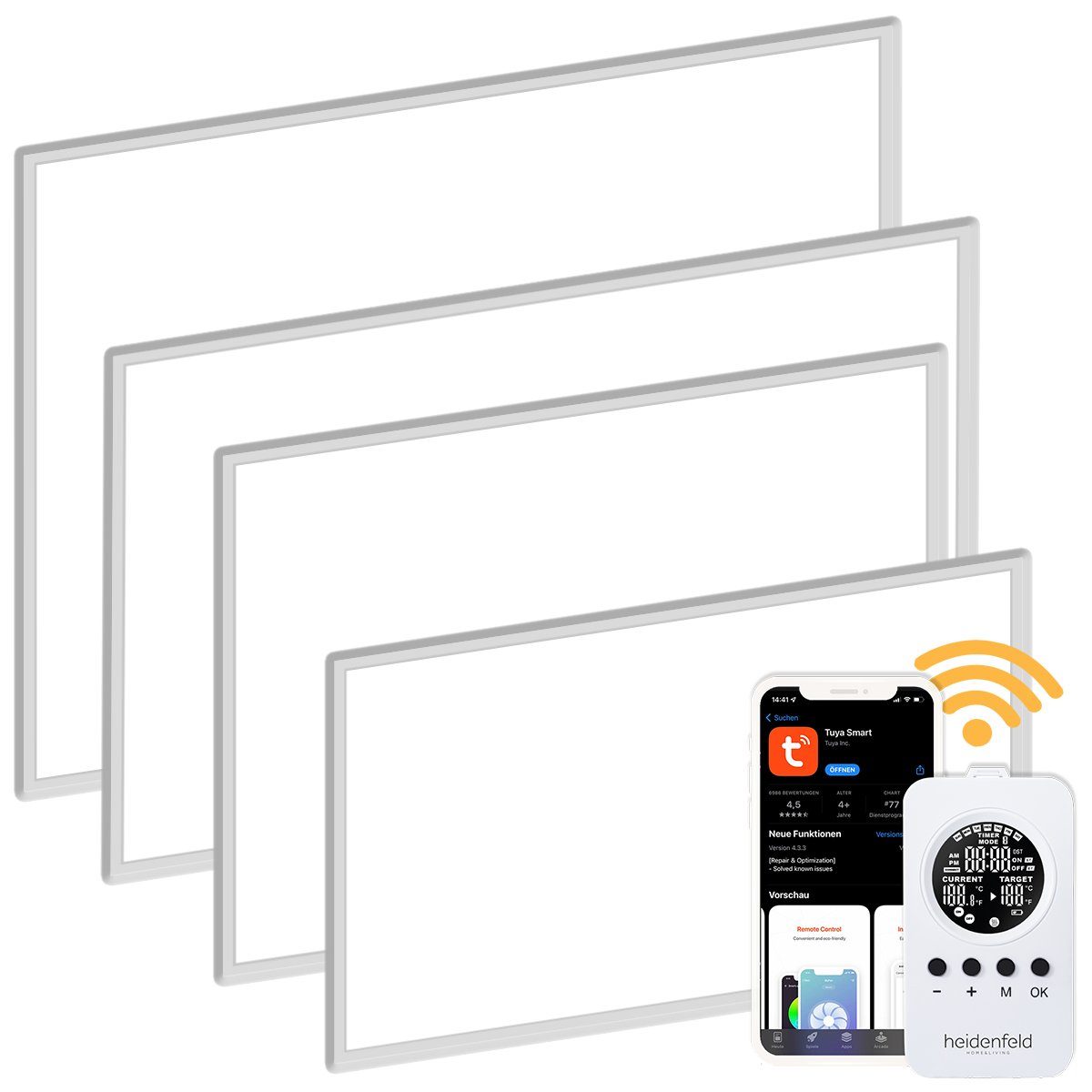 Heidenfeld Infrarotheizung 600 - 1200 W Wand Decke Elektroheizung HF-HP110 - 10 J. Garantie, App-Steuerung & Thermostat - Infrarot Wandheizung Heizkörper