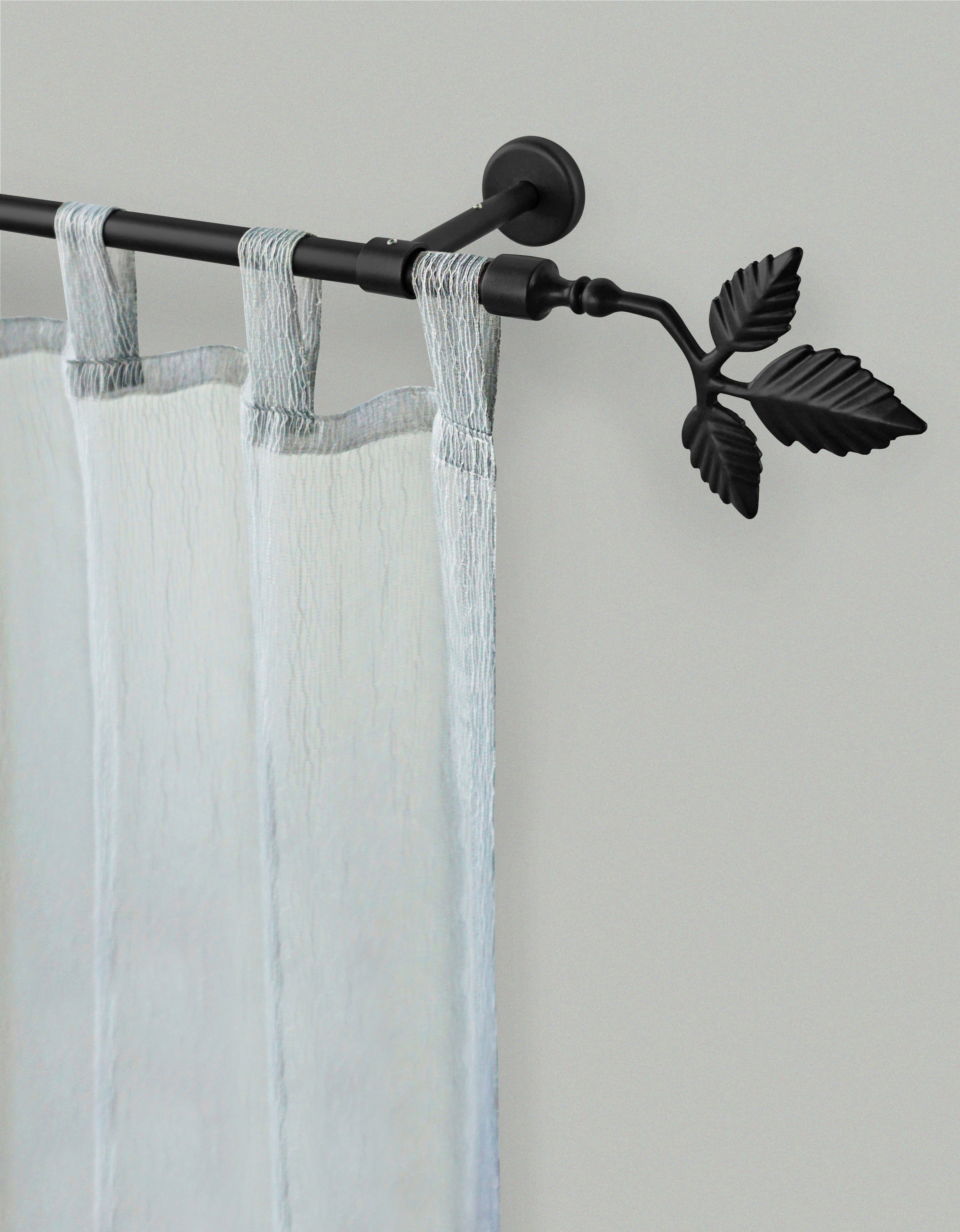 GARESA Gardinenstange SHEET, Ø 16 mm, 1-läufig, Wunschmaßlänge, mit Bohren, verschraubt, Metall, Vorhanggarnitur, verlängerbar, Knopf mit Blätter, ohne Ringe