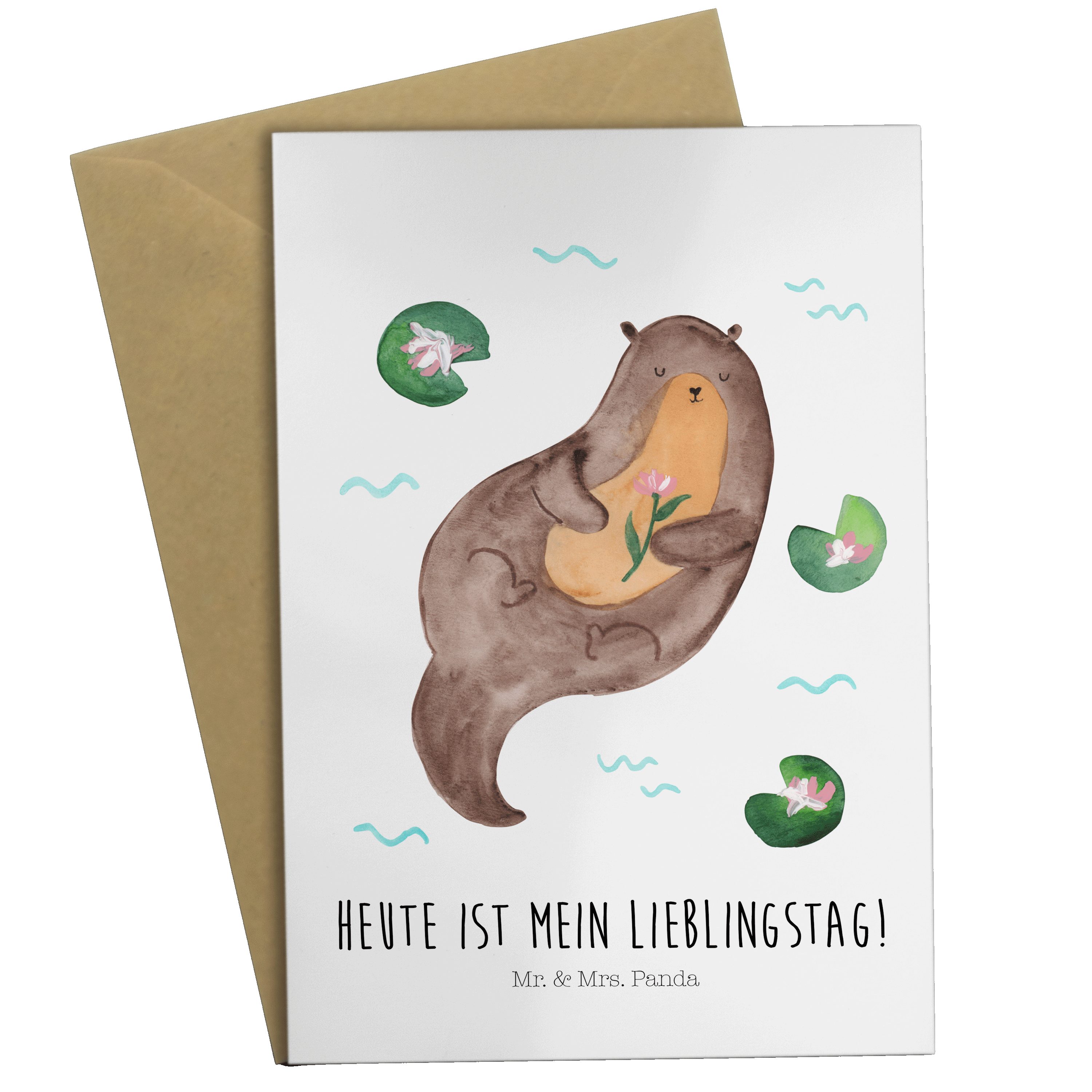 Seerose Otter Glückwunsc mit Mr. Seeotter, - & Geschenk, Klappkarte, Weiß Panda Mrs. - Grußkarte