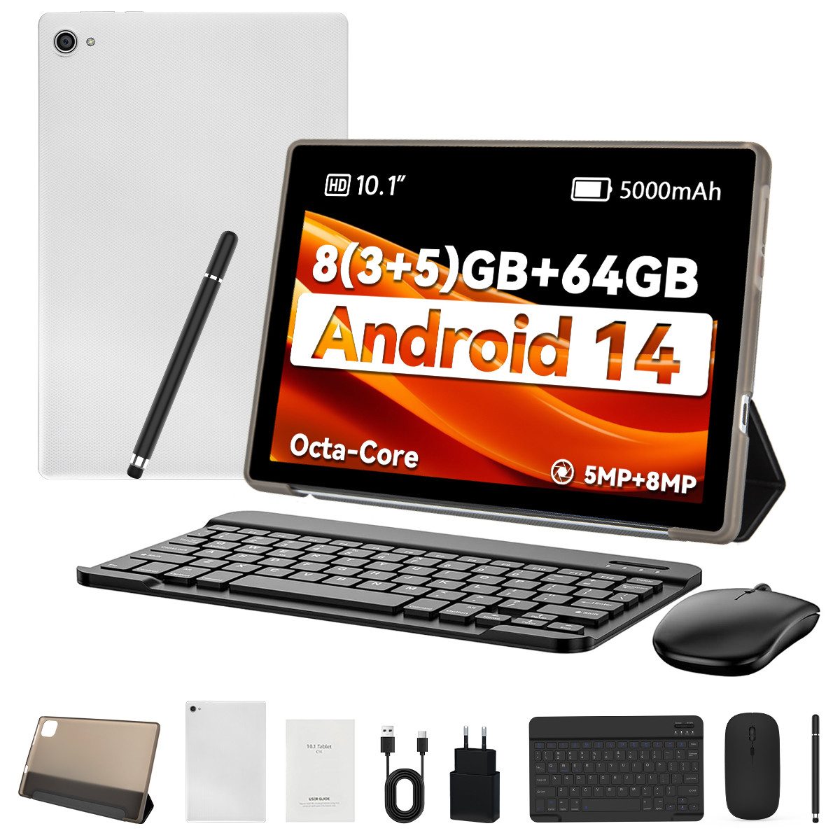 10,1 Zoll 8(3+5)GB+64GB Expand 1TB mit Maus, Tastatur und Stylus Tablet