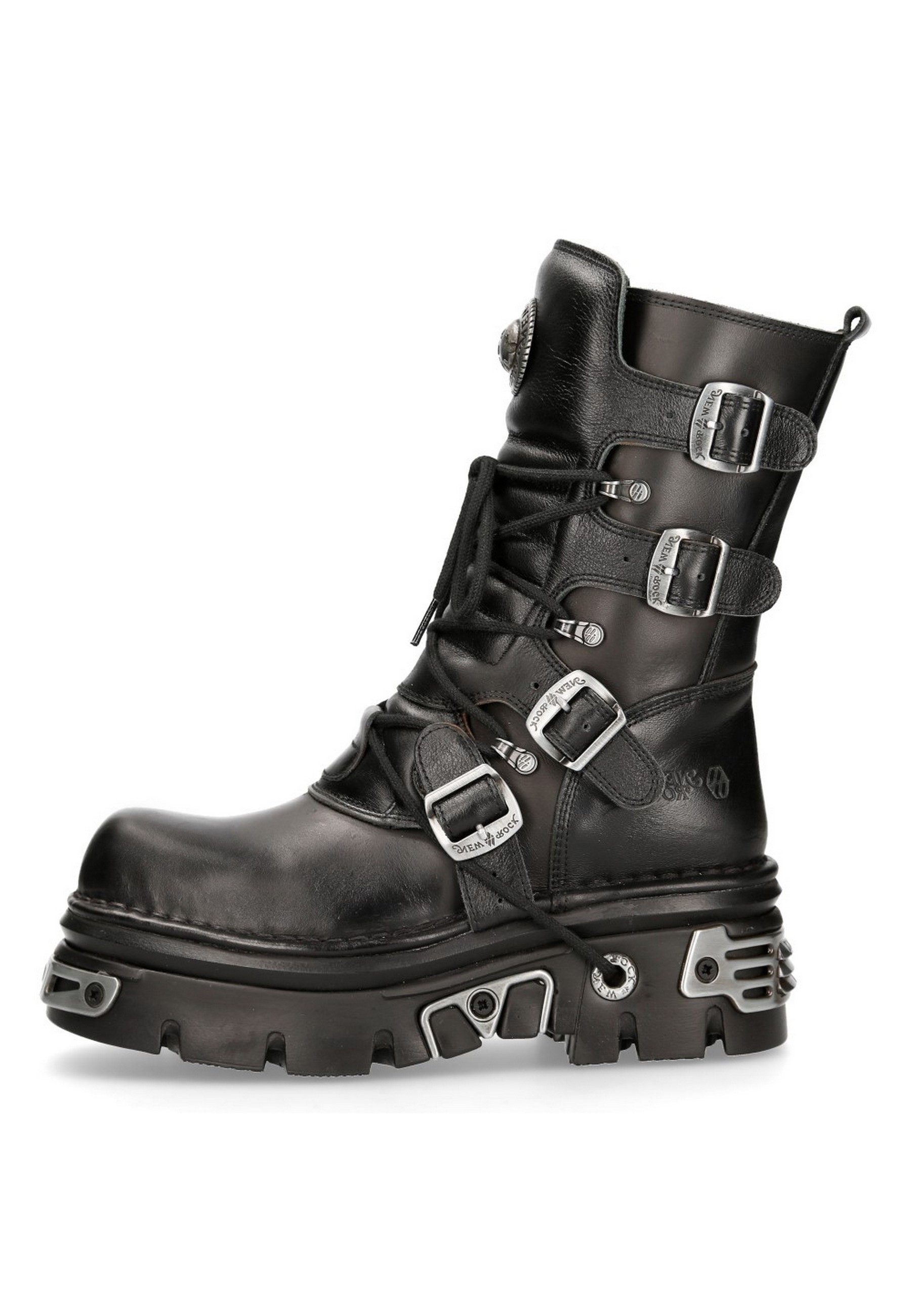 New Rock M-373-S4 Ankleboots Edle Schwarzleder-Stiefel für den rebellischen günstig online kaufen