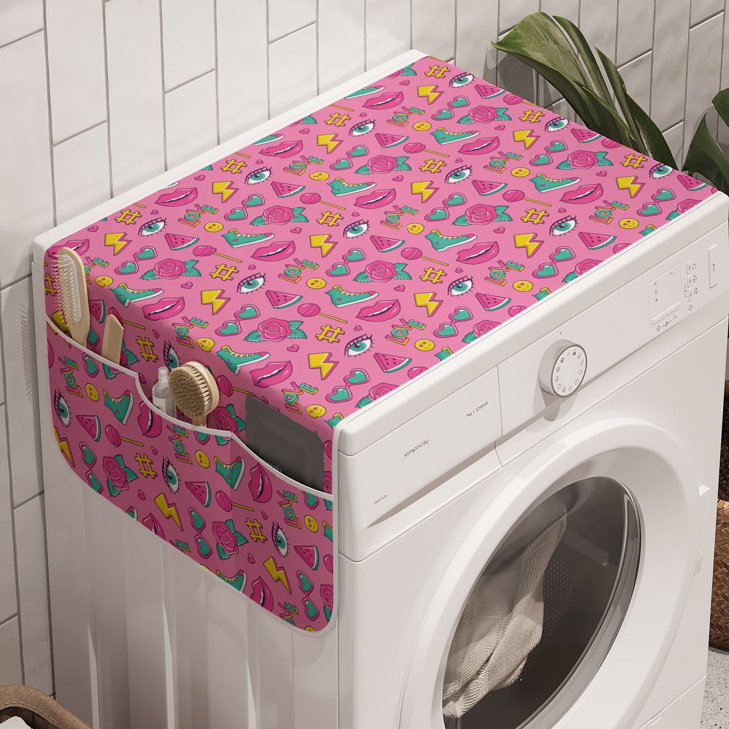 Abakuhaus Badorganizer Anti-Rutsch-Stoffabdeckung für Waschmaschine und Trockner, emoji Retro Comics auf Rosa