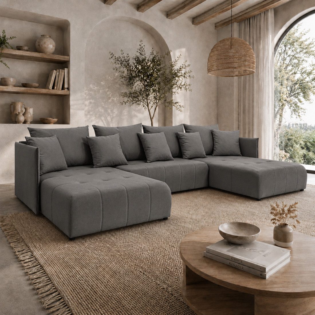 Lookway Wohnlandschaft APOLLO U Ecksofa mit Schlaffunktion und Bettkasten, 348x188x93 cm
