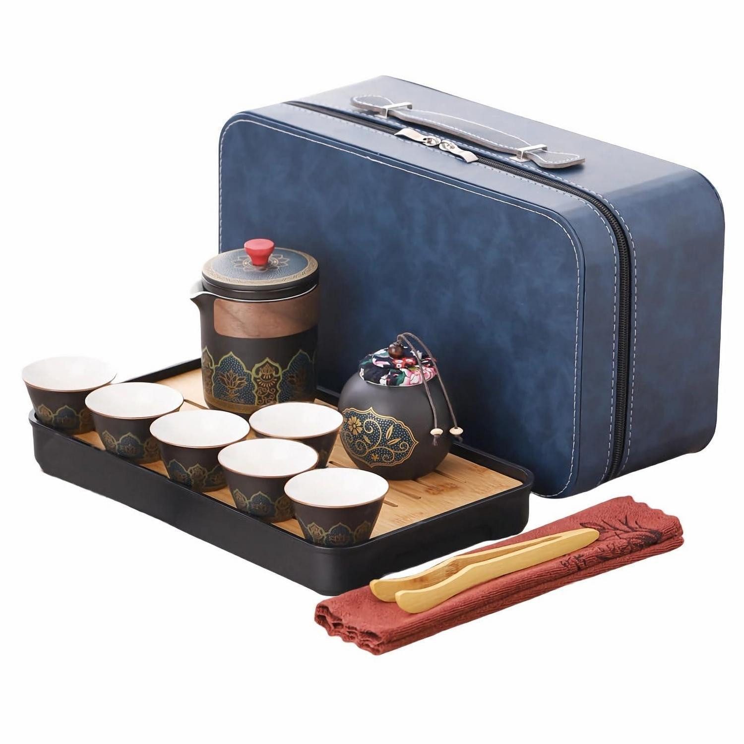 LuxusKollektion Teeservice Teeservice Keramik Schwarz Blumenmuster 12tlg, Keramik
