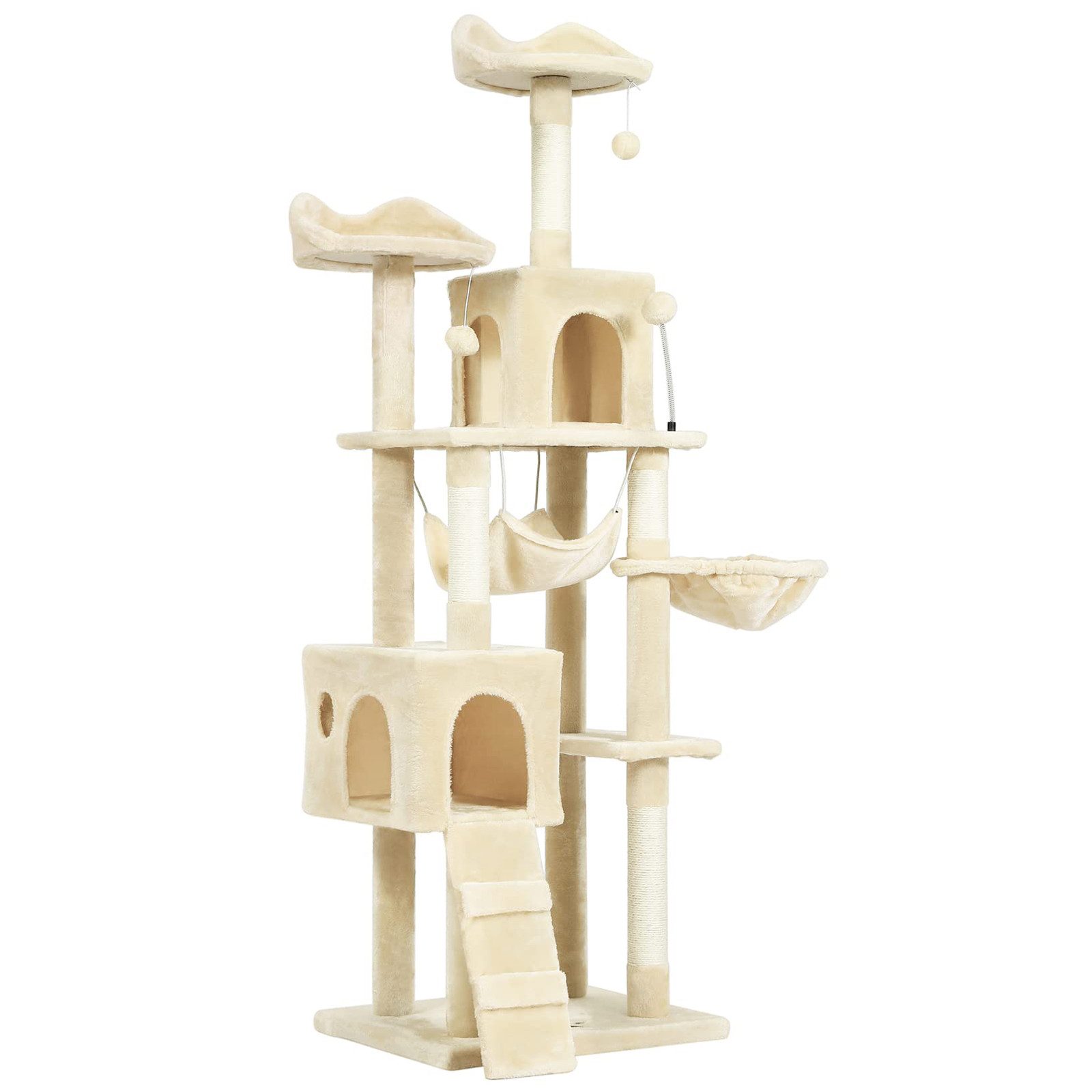 MSMASK Kratzbaum Stabil Katzenbaum mit Sisal-Seil, 176cm, Plüsch Liege höhlen Spielhaus Spielzeug für Mittelgroßer Katzen