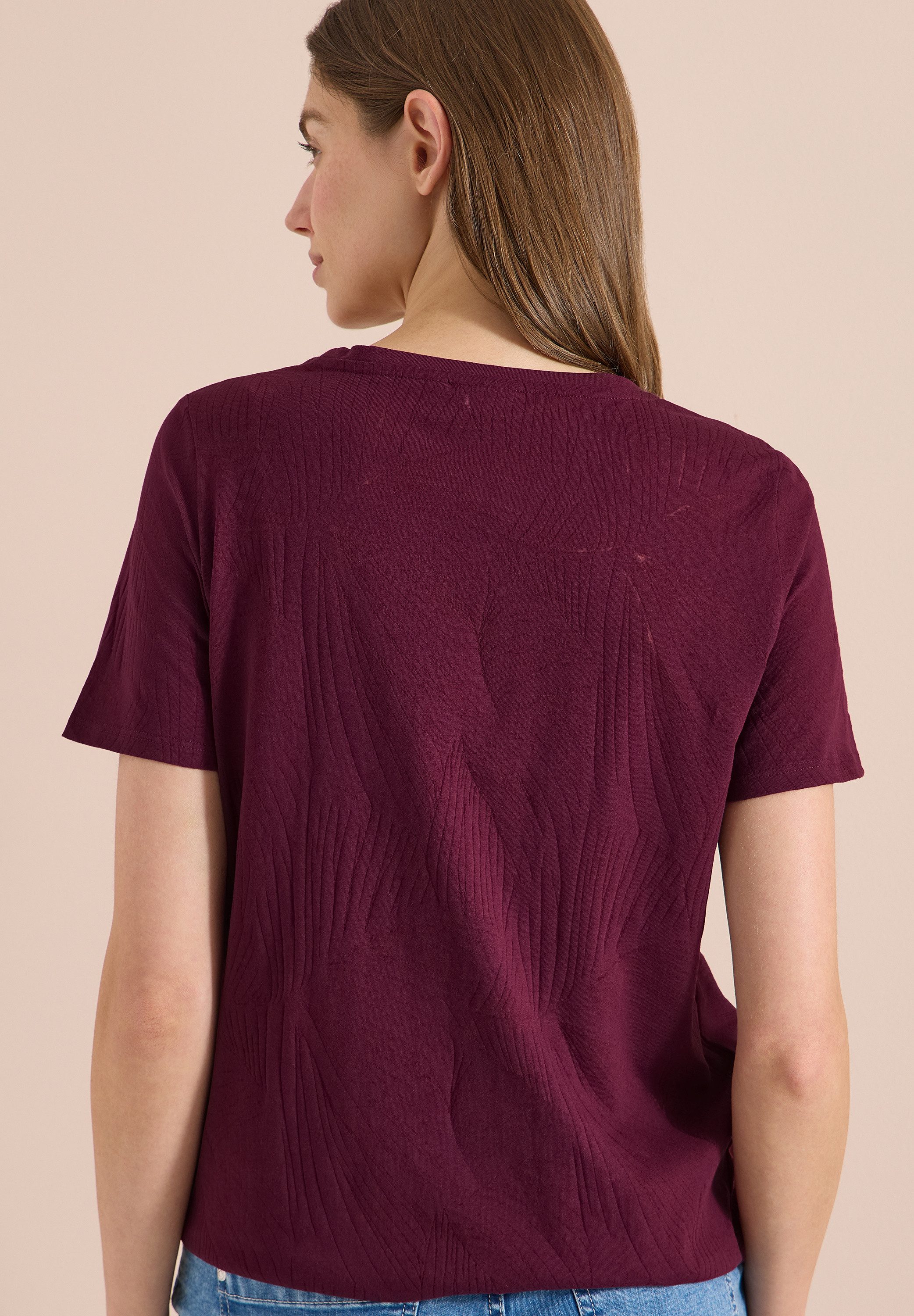 CECIL Rundhalsshirt Sommershirt im Ausbrenner-Look mit Wording