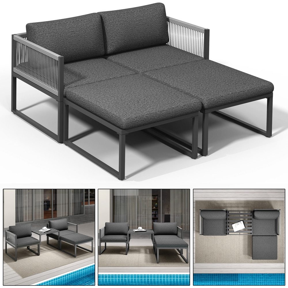 Melko Sitzgruppe Möbelset Aluminium Balkon Set wetterfest Gartenmöbel Sitzg günstig online kaufen