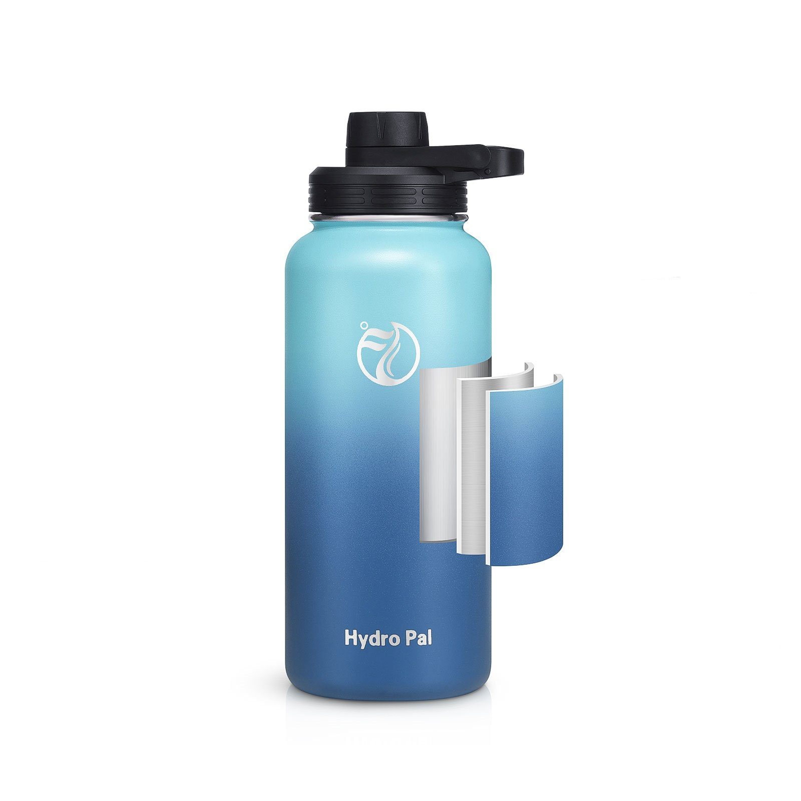 OKWISH Wasserflasche Edelstahl, Deckel Liter 2 1L Hellblau Thermosflasche Auslaufsicher Trinkflasche Strohhalm Kohlensäure 1 Isolierflasche BPA-Frei Isolierte 2 geeignet