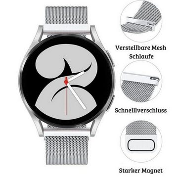 SmartUP Smartwatch-Armband Für Samsung Galaxy Watch 6 5 4 Pro Classic 40mm 44mm Edelstahl, Milanese Armband, zeitloses Design, stufenlos verstellbar
