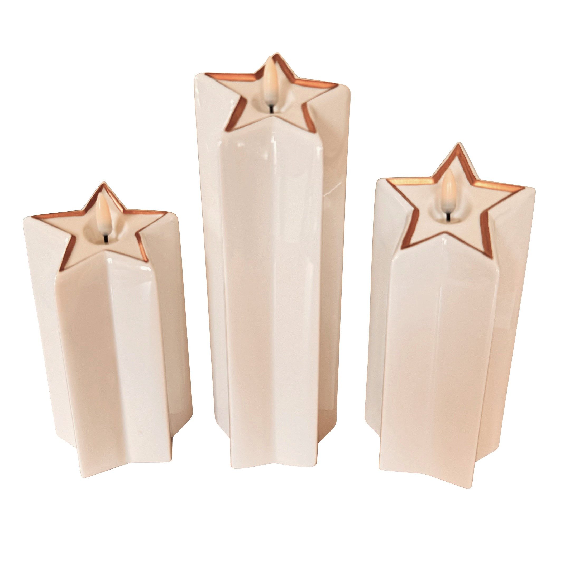 Online-Fuchs LED-Kerze 3er Set Sternkerzen aus Keramik für Weihnachten (Sil günstig online kaufen