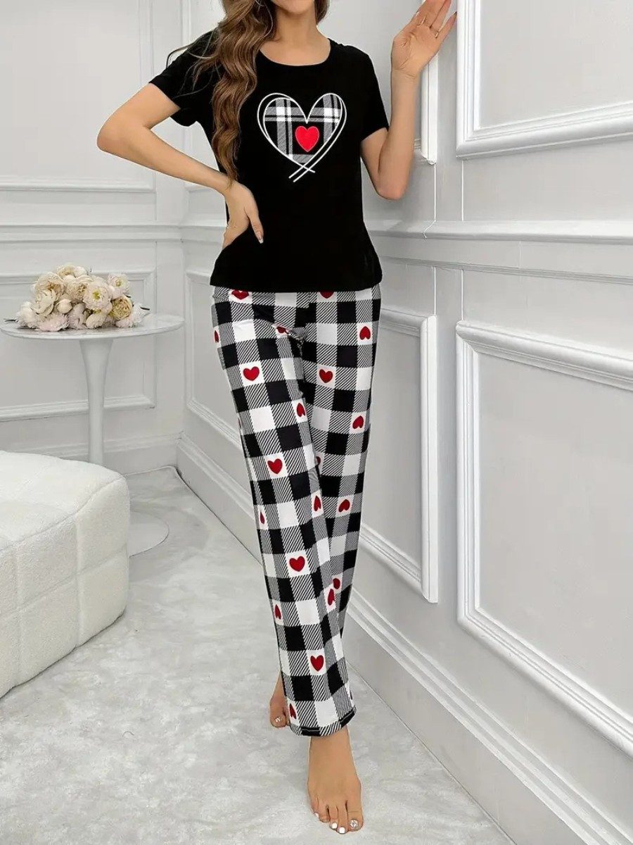 Elegant Love Pyjama Lässige Damen Nachtwäsche & Loungewear – Bequeme Homewear (Set, 2 tlg., Kurzarmshirt + lange Hose) Komfortabler Schlafanzug – ideal für entspannte Nächte & Hausanzug