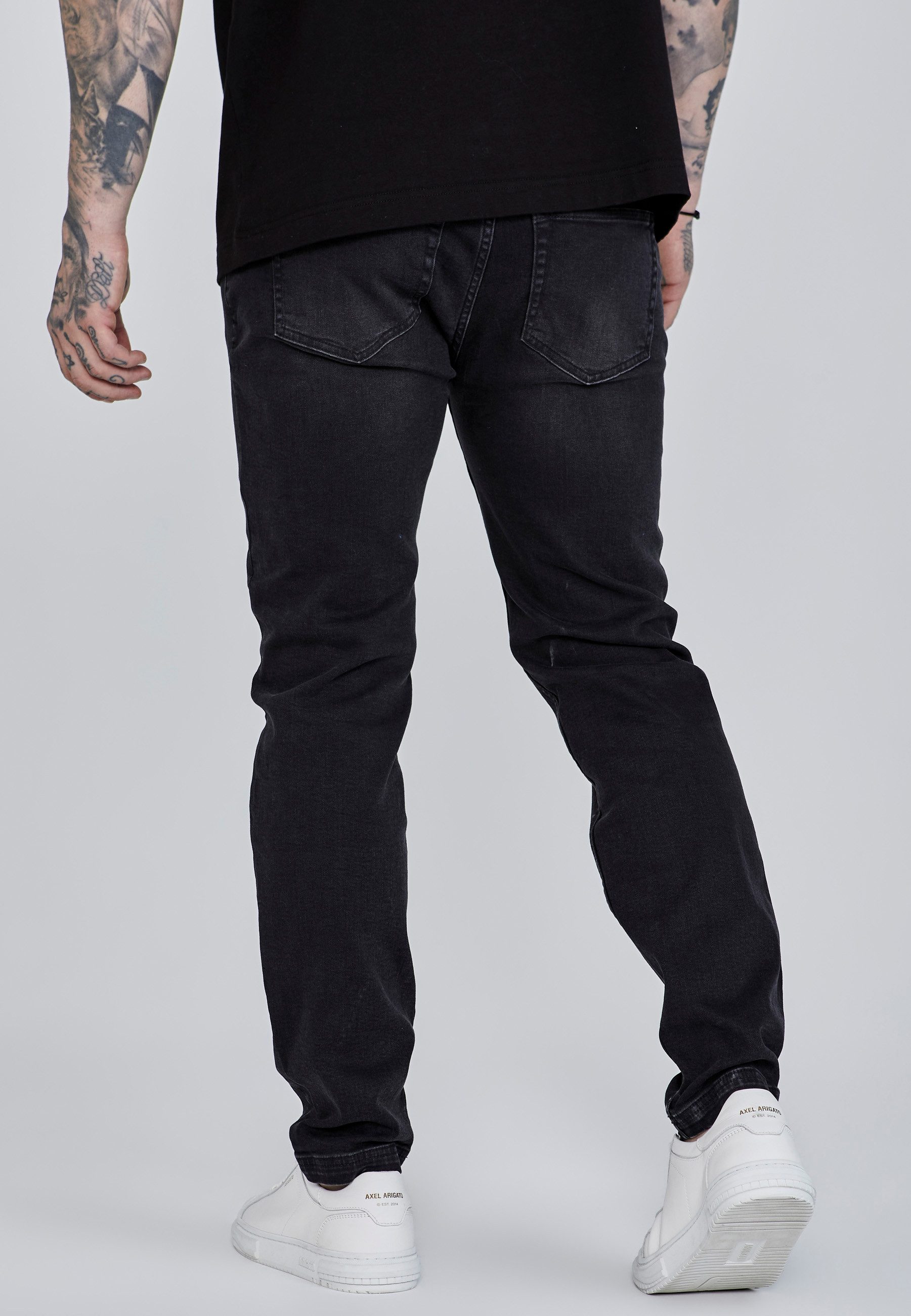 Siksilk Slim-fit-Jeans SikSilk Herren Schwarze Distressed Slim Fit Jeans