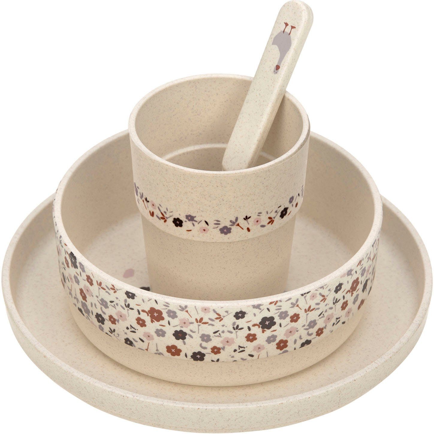 LÄSSIG Kindergeschirr-Set Tiny Farmer, Sheep/Goose nature (4-tlg), 1 Personen, Polypropylen, Zellulose, mit Teller, Schale, Becher und Löffel