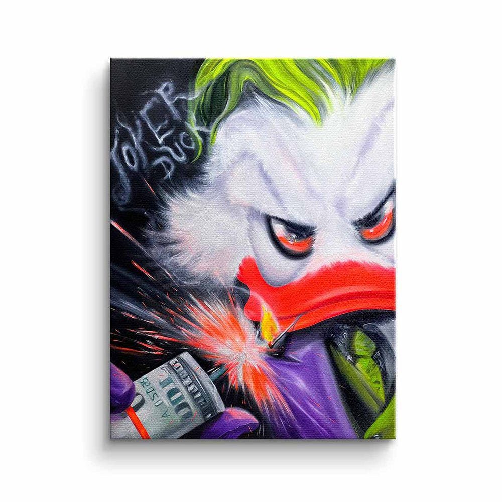 DOTCOMCANVAS® Leinwandbild, Premium Motivationsbild - Joker Duck - designed by Viqa Art ohne Rahmen