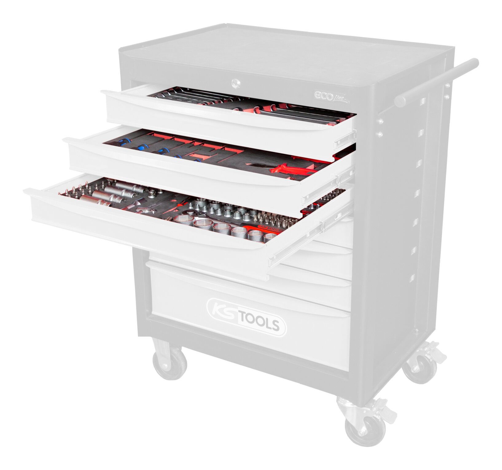 KS Tools Werkzeugwagen, (215-tlg), Universal-Systemeinlagen-Satz f. 3 Schubladen m. 215 Premium