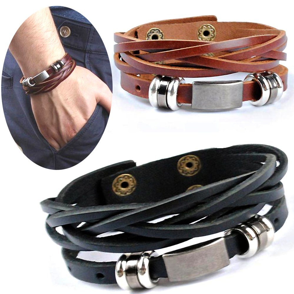 2 Echtleder Leder Männer Armband Herren schwarz echtes Lederarmband, STÜCK Limana braun