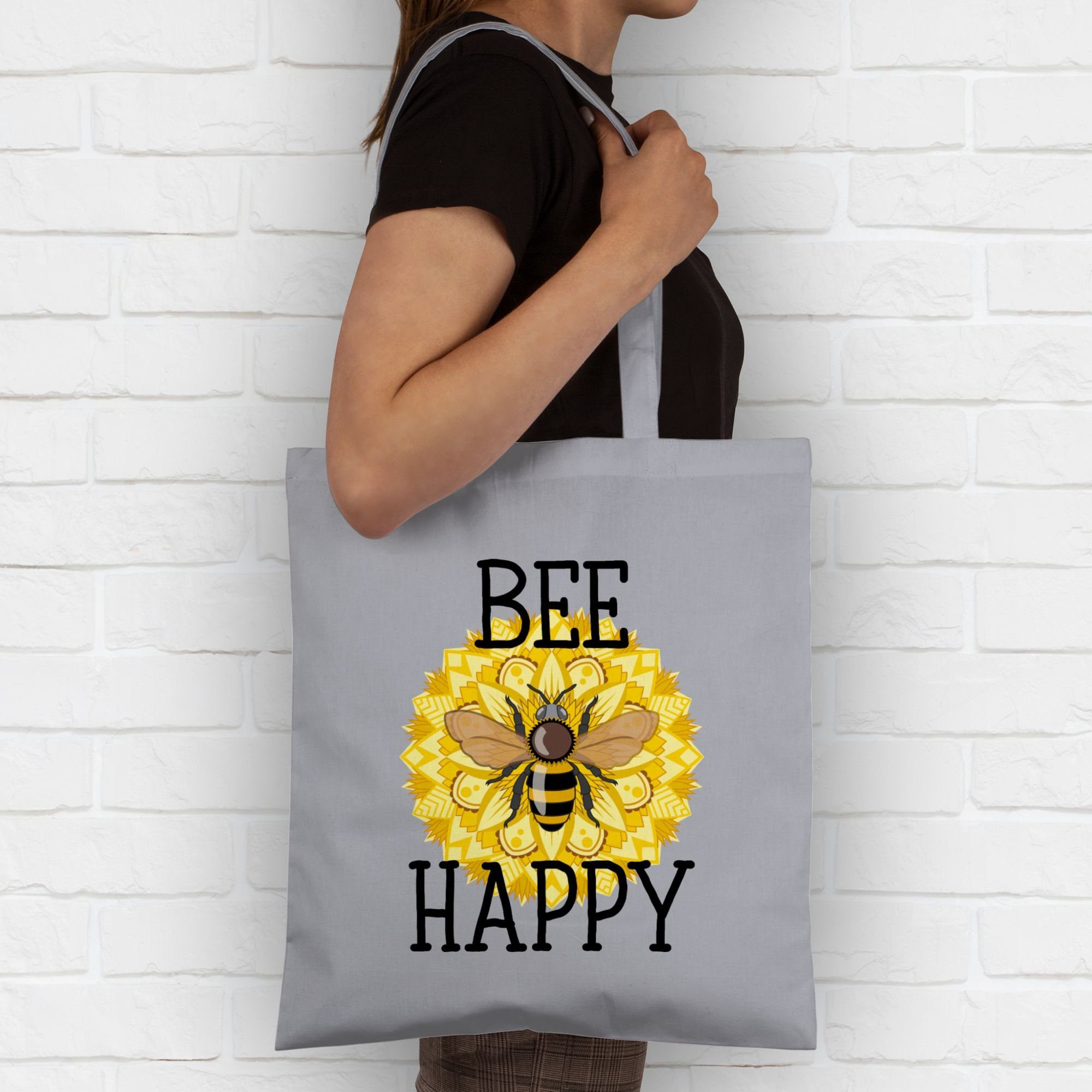 Shirtracer Umhängetasche Bee happy - schwarz, 2 Hellgrau Zubehör Tiere