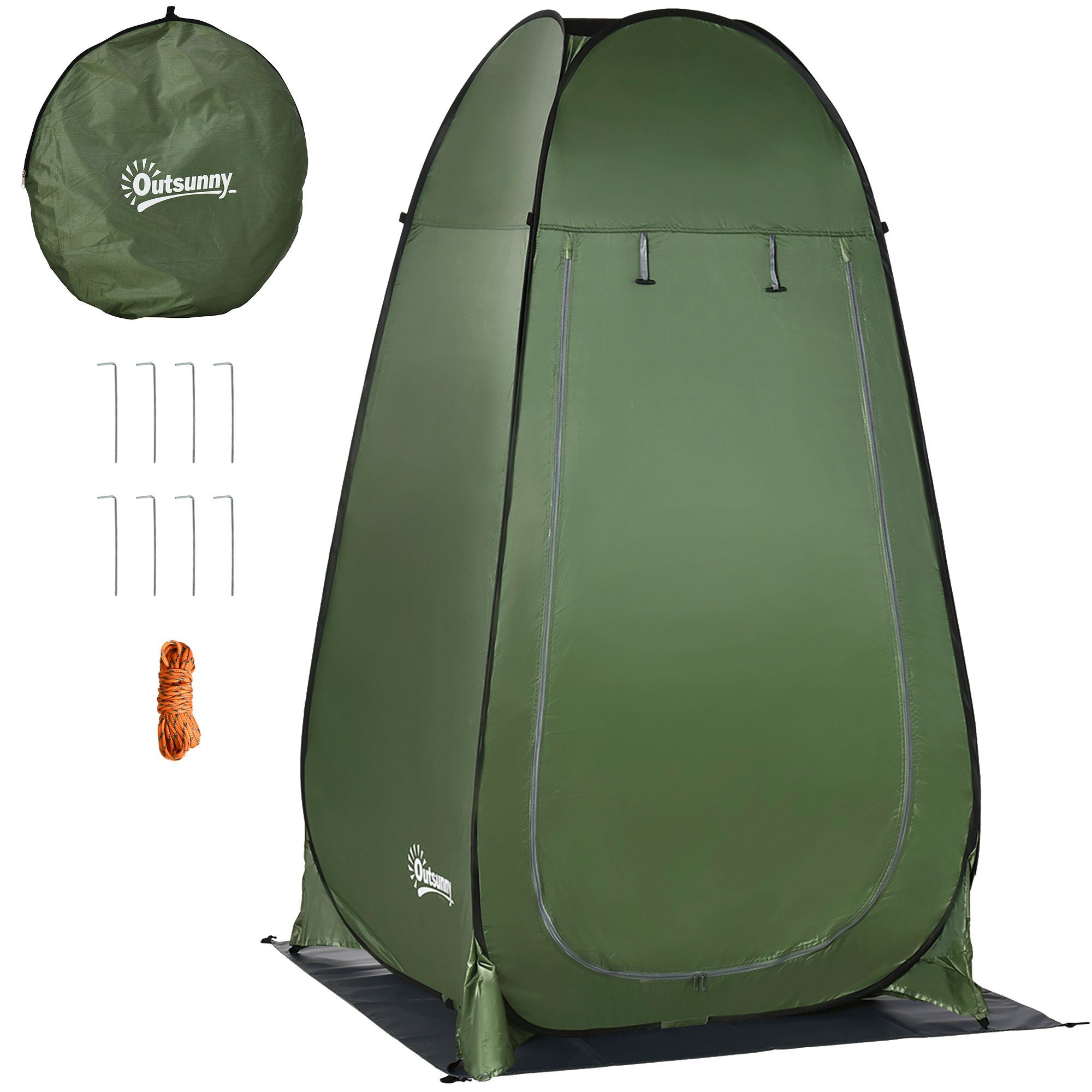 Outsunny Faltzelt mit Tragetasche Mobile Outdoor Toilette, Personen: 4 (Pop up Duschzelt, 1 tlg., Umkleidezelt), Umkleidekabine Lagerzelt Dunkelgrün, 126 x 124 x 189 cm