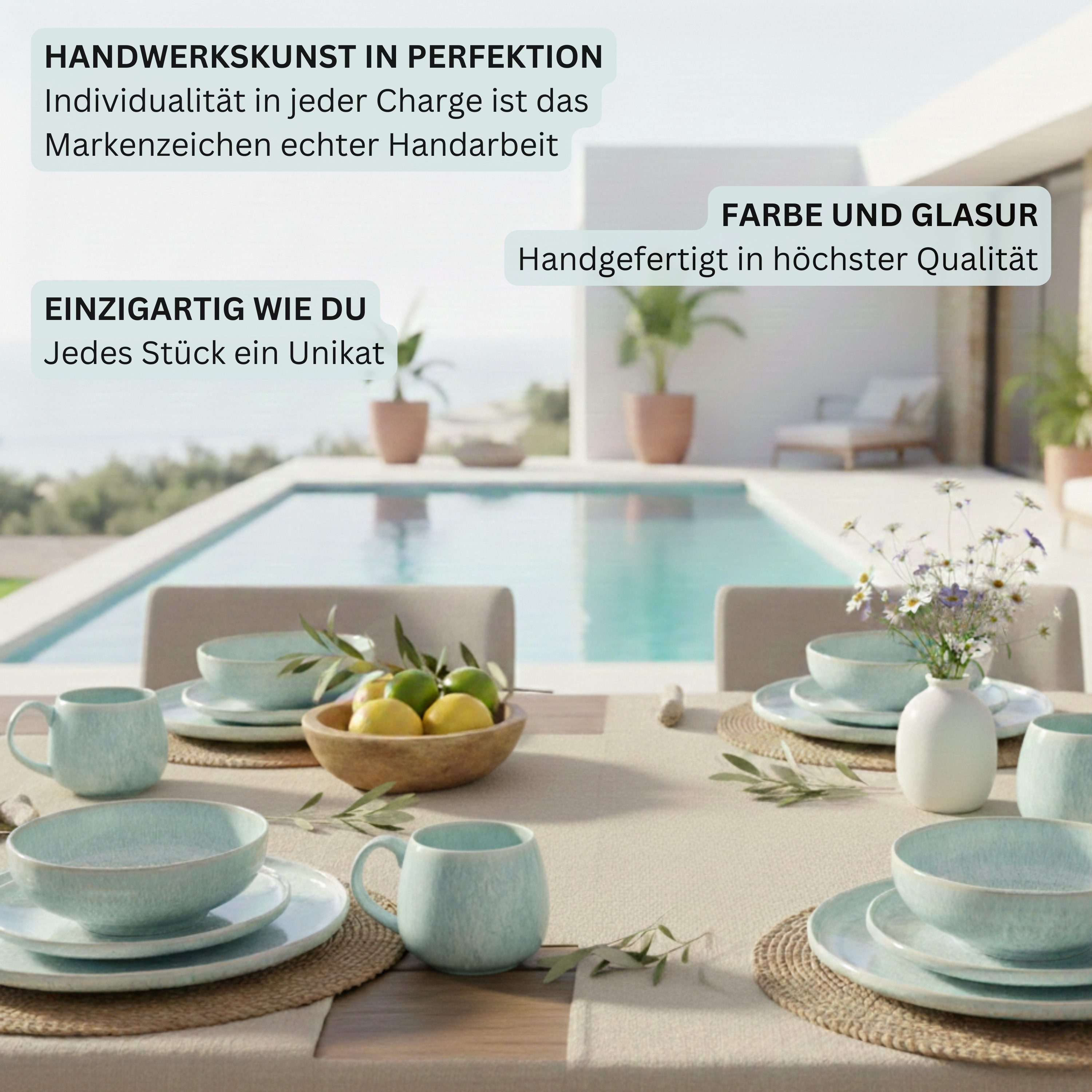 SÄNGER Tafelservice Paros (16-tlg), 4 Personen, Steingut, Blau Türkis, Handmade Premium Collection – Bild 4 von 5